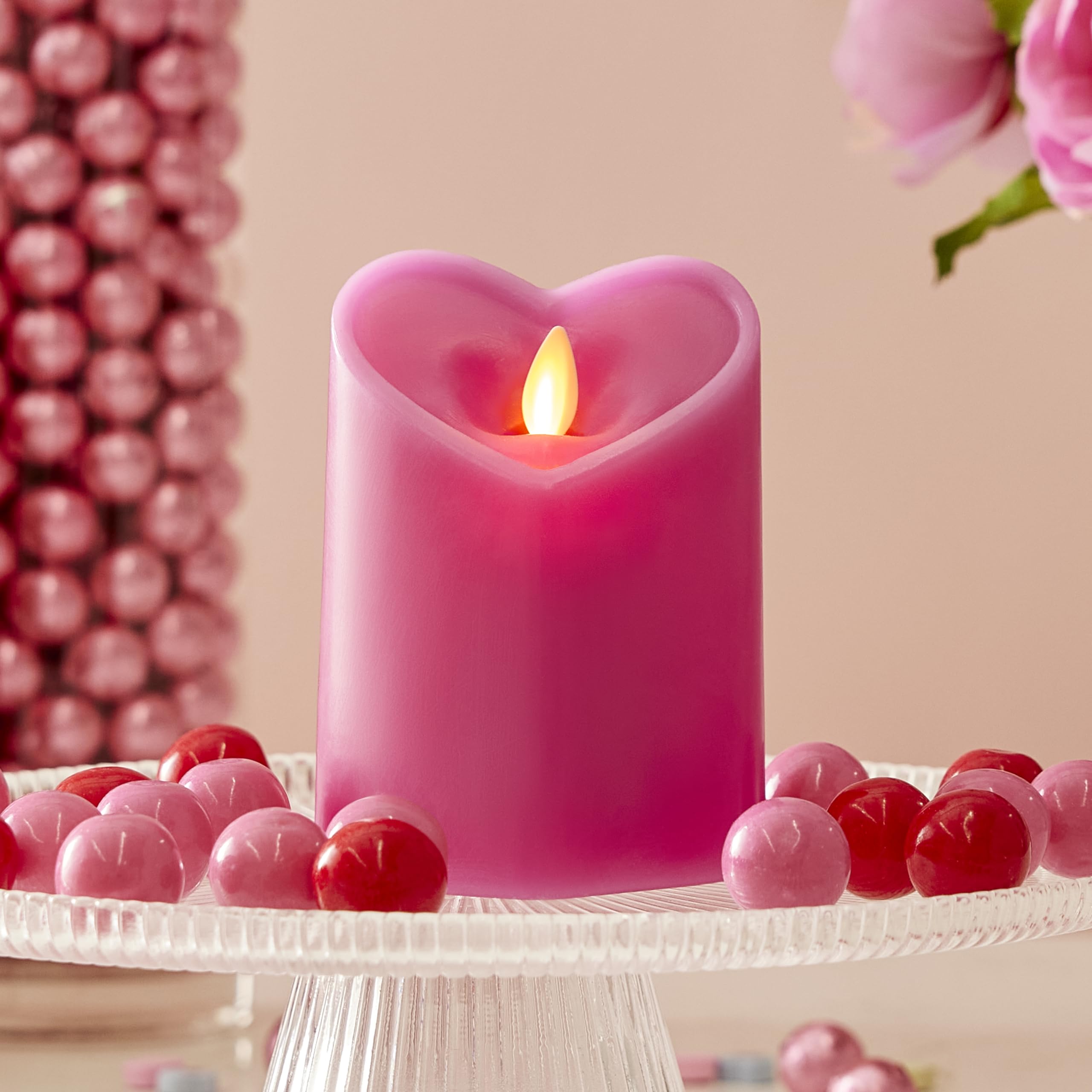 Luminara Raspberry Sorbet Flameless Candle Heart Shaped LED Pillar - 3.5" x 4.5" Valentine's Day Collection