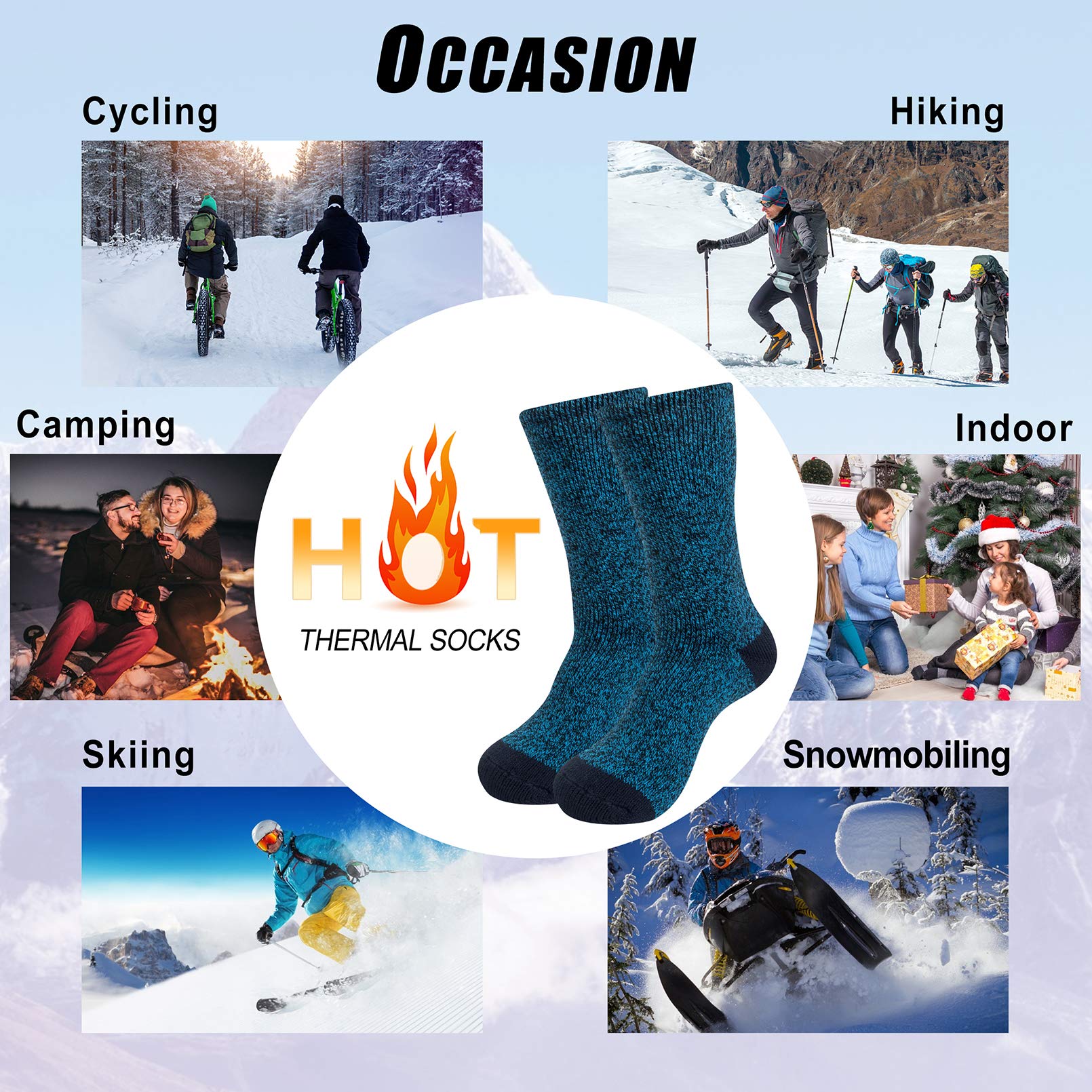 Thermal Socks for Men Thick Insulated Heated Socks Winter Warm Socks for Cold Weather, F-Multicolor2(2 Pairs)