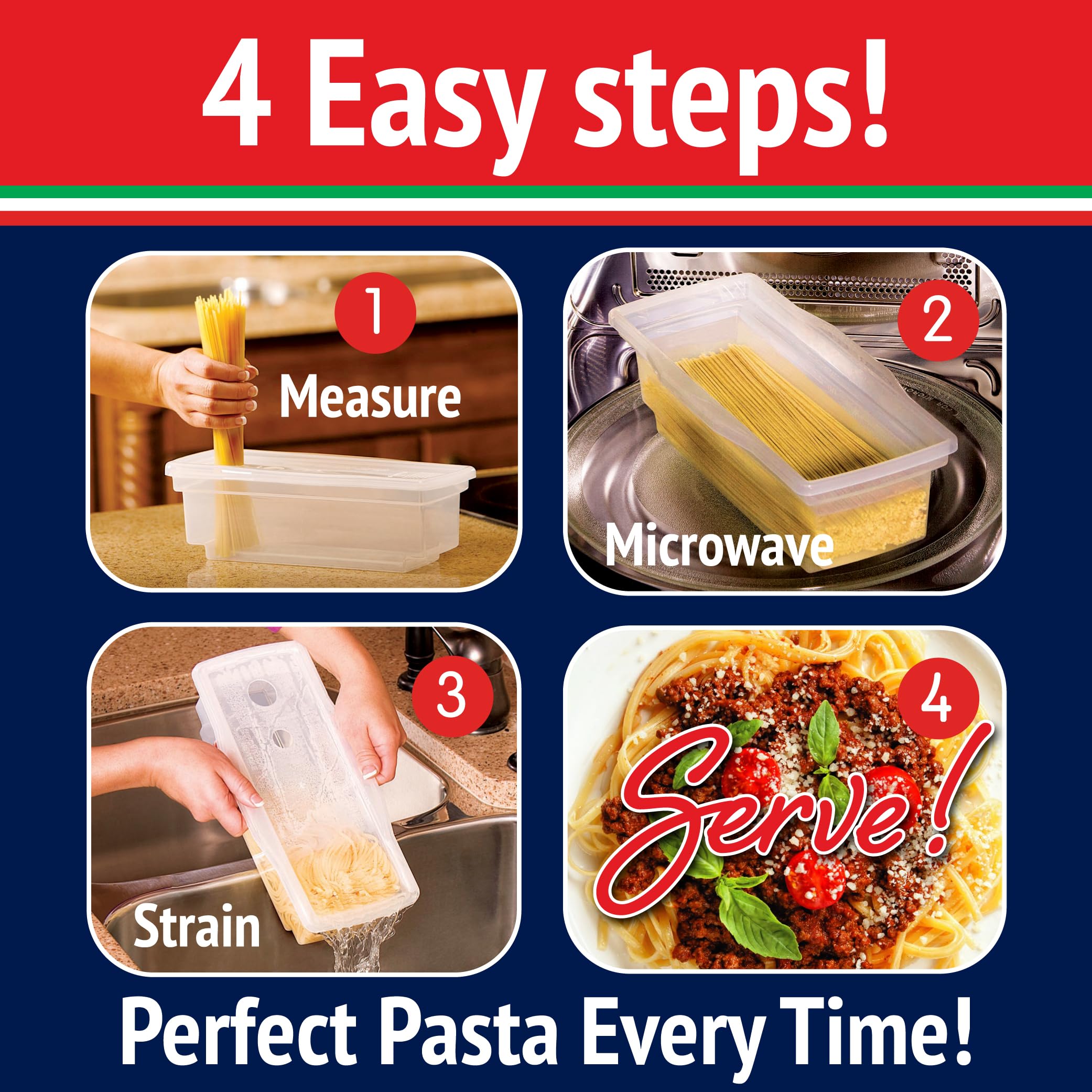 Microwave Pasta Cooker, Uncoated- The Original Fasta Pasta (Red)- Quickly Cooks up to 4 Servings- No Mess, Sticking or Waiting For Boil- Perfect Al Dente Pasta Every Time- For Dorms, Small Kitchens, or Offices