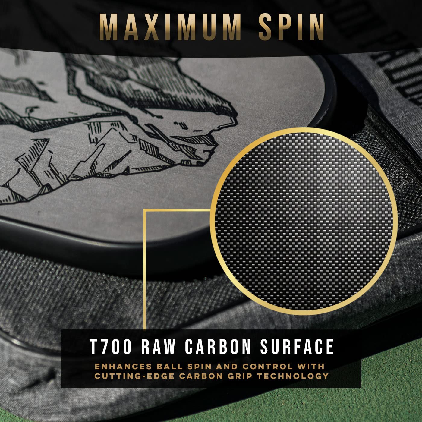 Bison Paddles: Carbon Fiber Pickleball Paddle - Raw Toray T700 Surface Provides Maximum Ball Spin | Elongated or Widened Pickleball Racket Shapes Available - Neoprene Cover Included