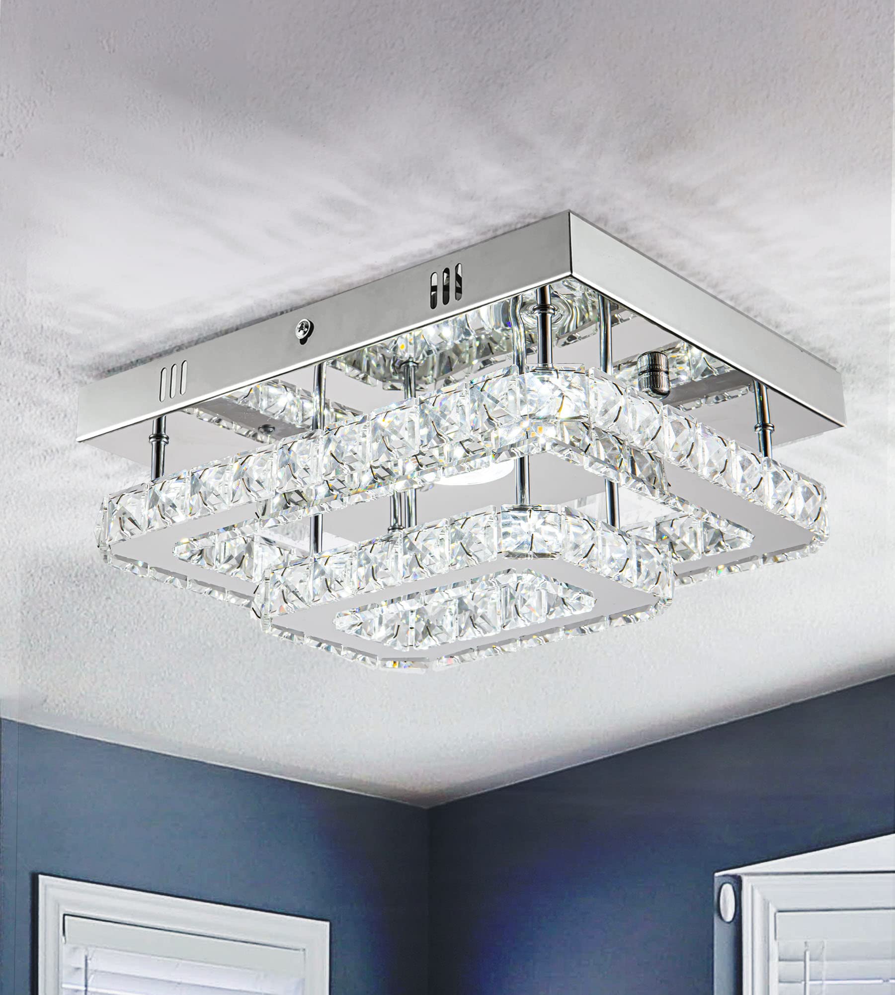 LED Crystal Chandelier Kitchen Ceiling Lights Crystal Flush Mount Ceiling Light Bedroom Chandelier Small Crystal Ceiling Light Fixture Modern Chandelier for Hallway Bathroom Chandelier Light,6000K