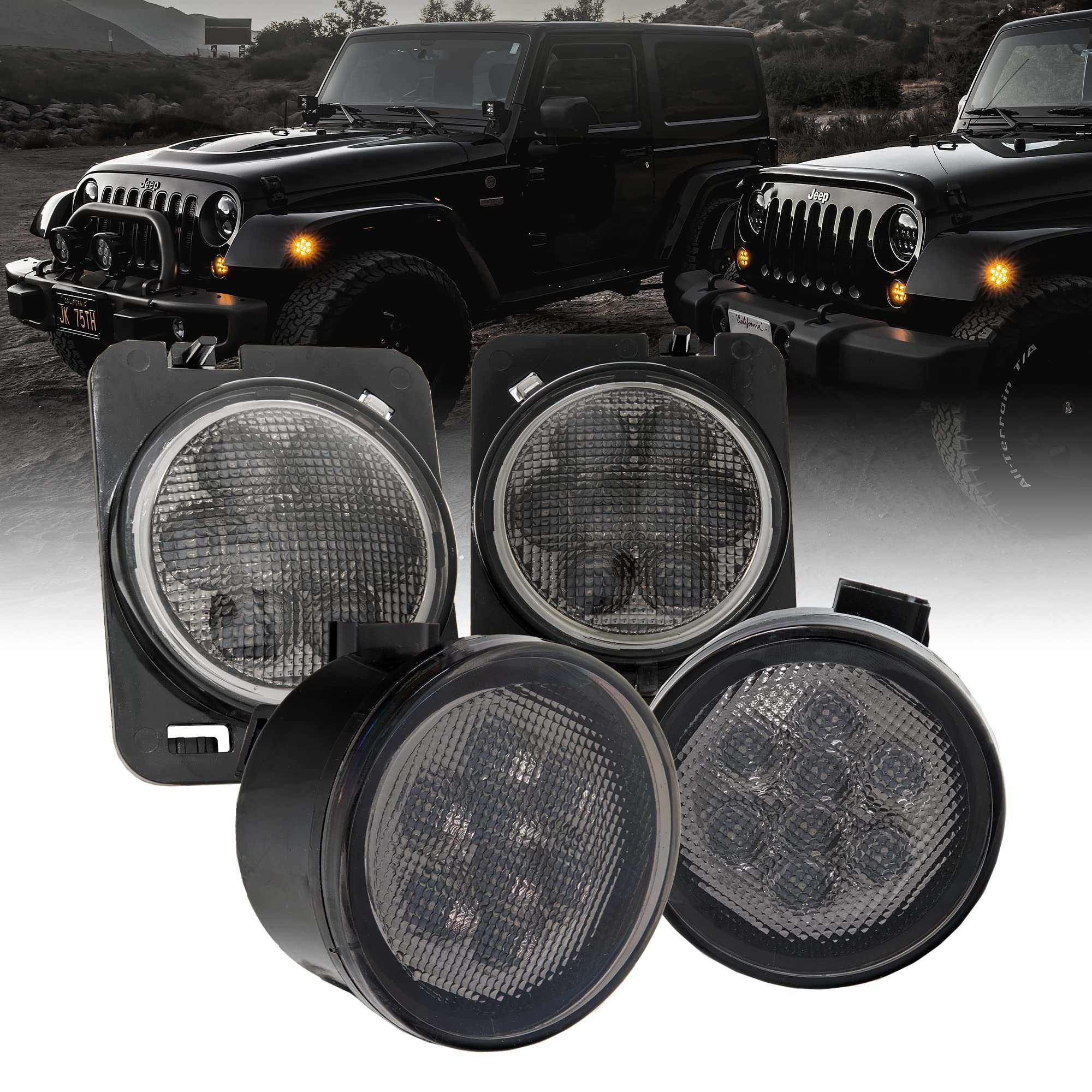 TRUE MODS LED Turn Signal & Side Marker Light Replacement for Jeep Wrangler [Smoked Lens] [Amber] LED Light Kit Compatible with Jeep Wrangler JK & Unlimited 2007-2018 Accessories