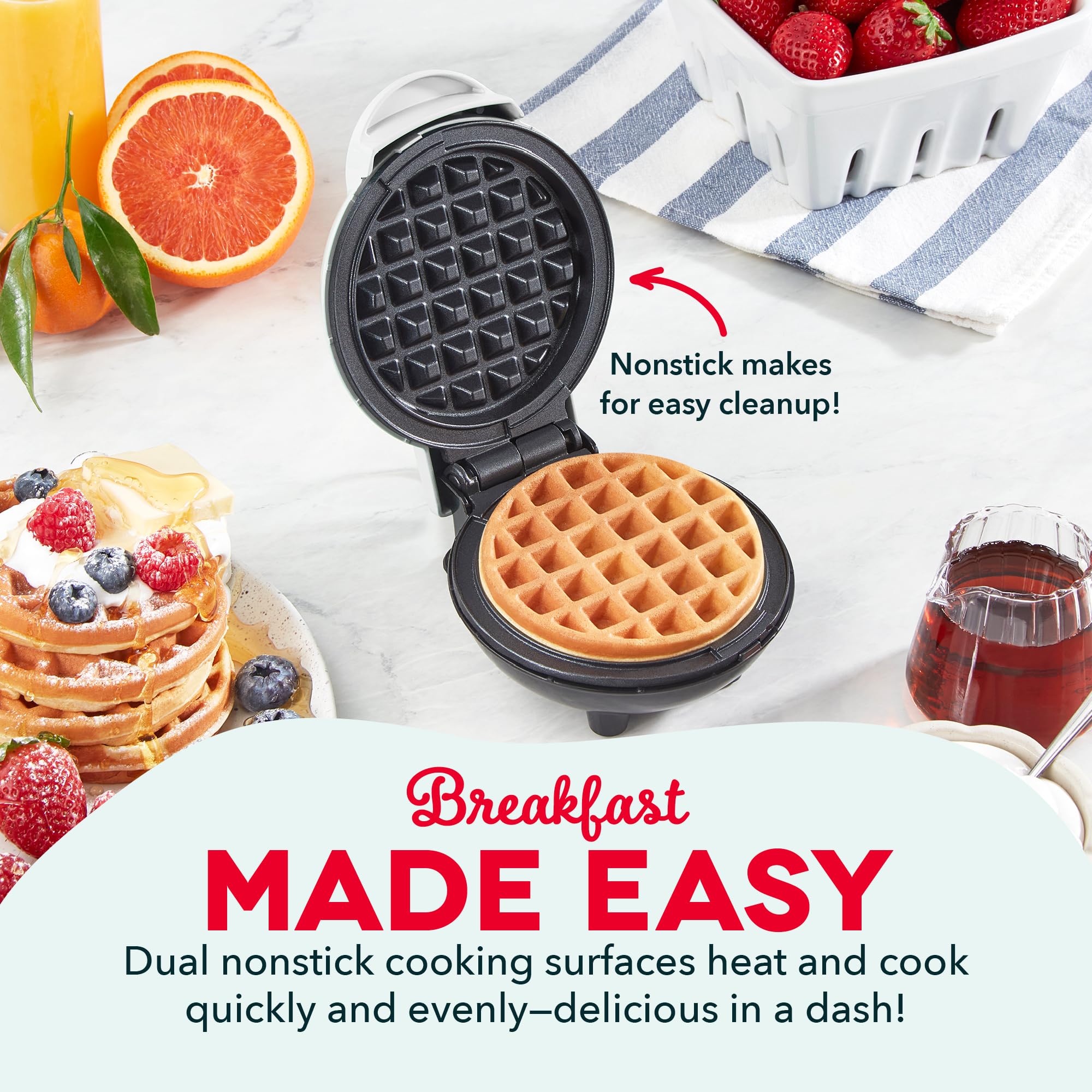 DASH Mini Maker for Individual Waffles, Hash Browns, Keto Chaffles with Easy to Clean, Non-Stick Surfaces, 4 Inch, White