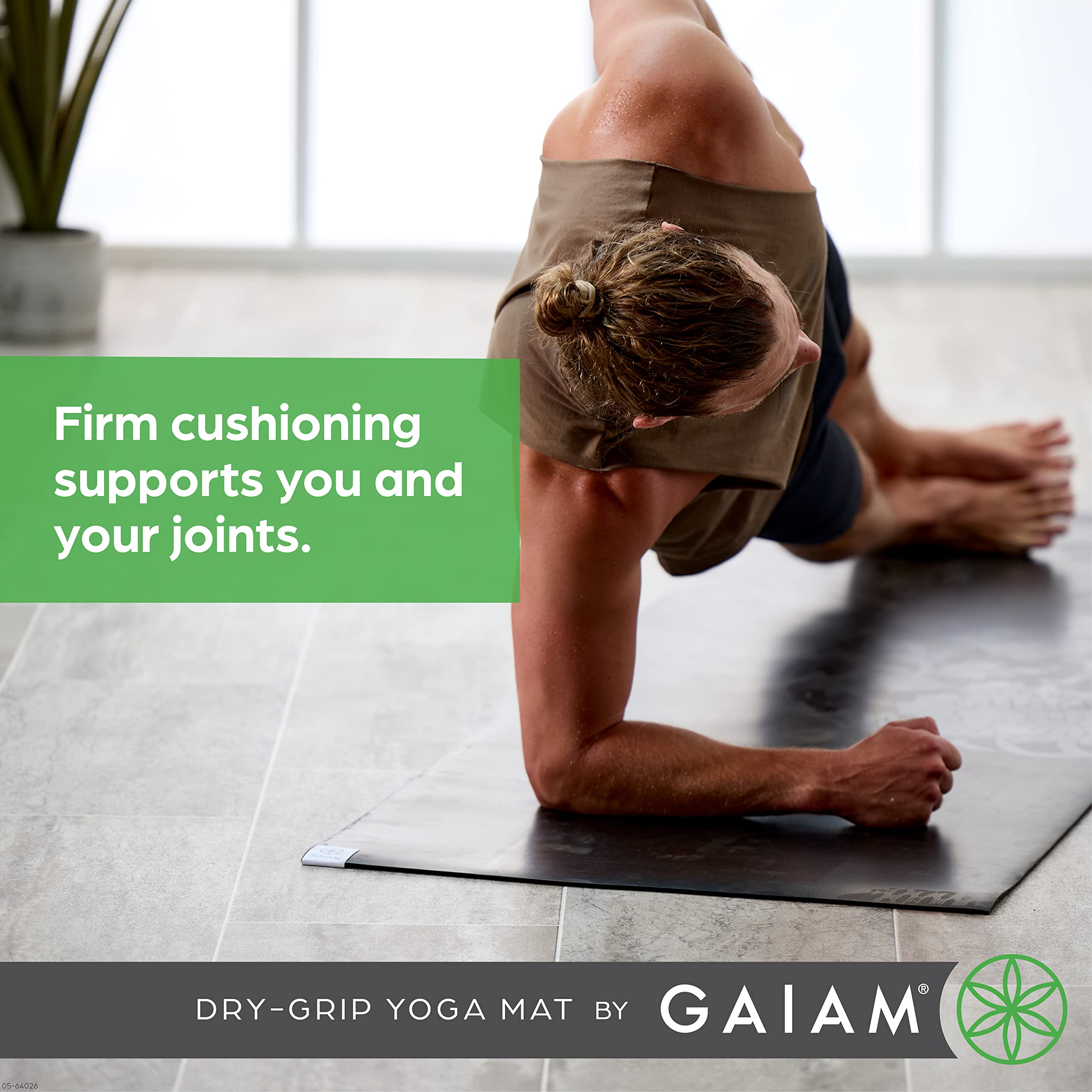 Gaiam Dry-Grip Yoga Mat - 5mm Thick Non-Slip Exercise & Fitness Mat for Standard or Hot Yoga, Pilates and Floor Workouts - Cushioned Support, Non-Slip Coat - 68 x 24 Inches - Marbled