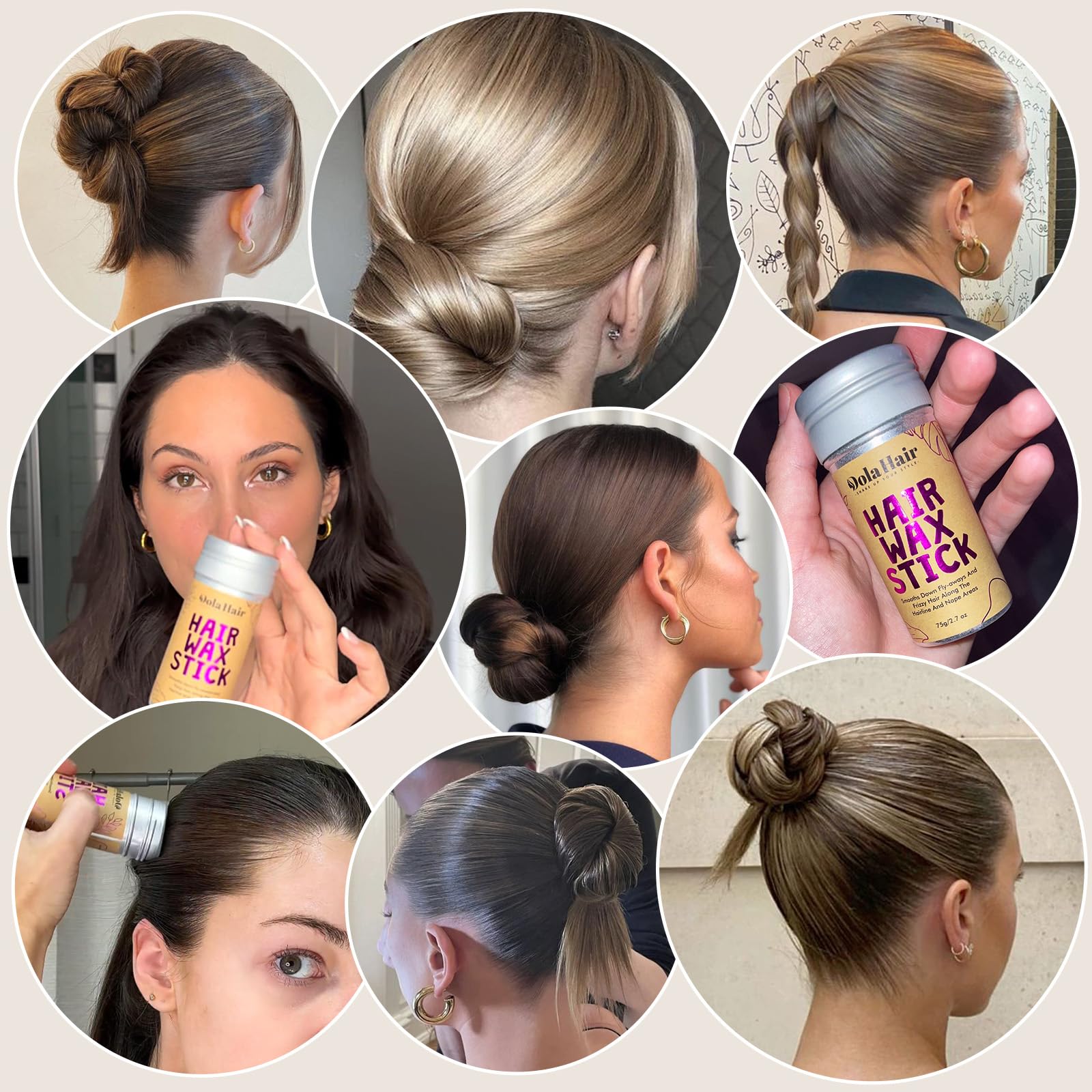Dolahair Hair Wax Stick - Flyaway Control and Styling Pomade for Kids, Women, and Men - Hair Bun Maker and Accessories