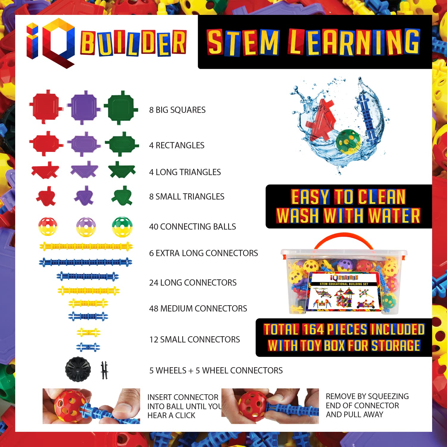 IQ BUILDER | STEM Learning Toys | Creative Construction Engineering | Fun Educational Building Toy Set for Boys and Girls Ages 3 4 5 6 7 8 9 10 Year Old | Best Toy Gift for Kids | Top Blocks Game Kit