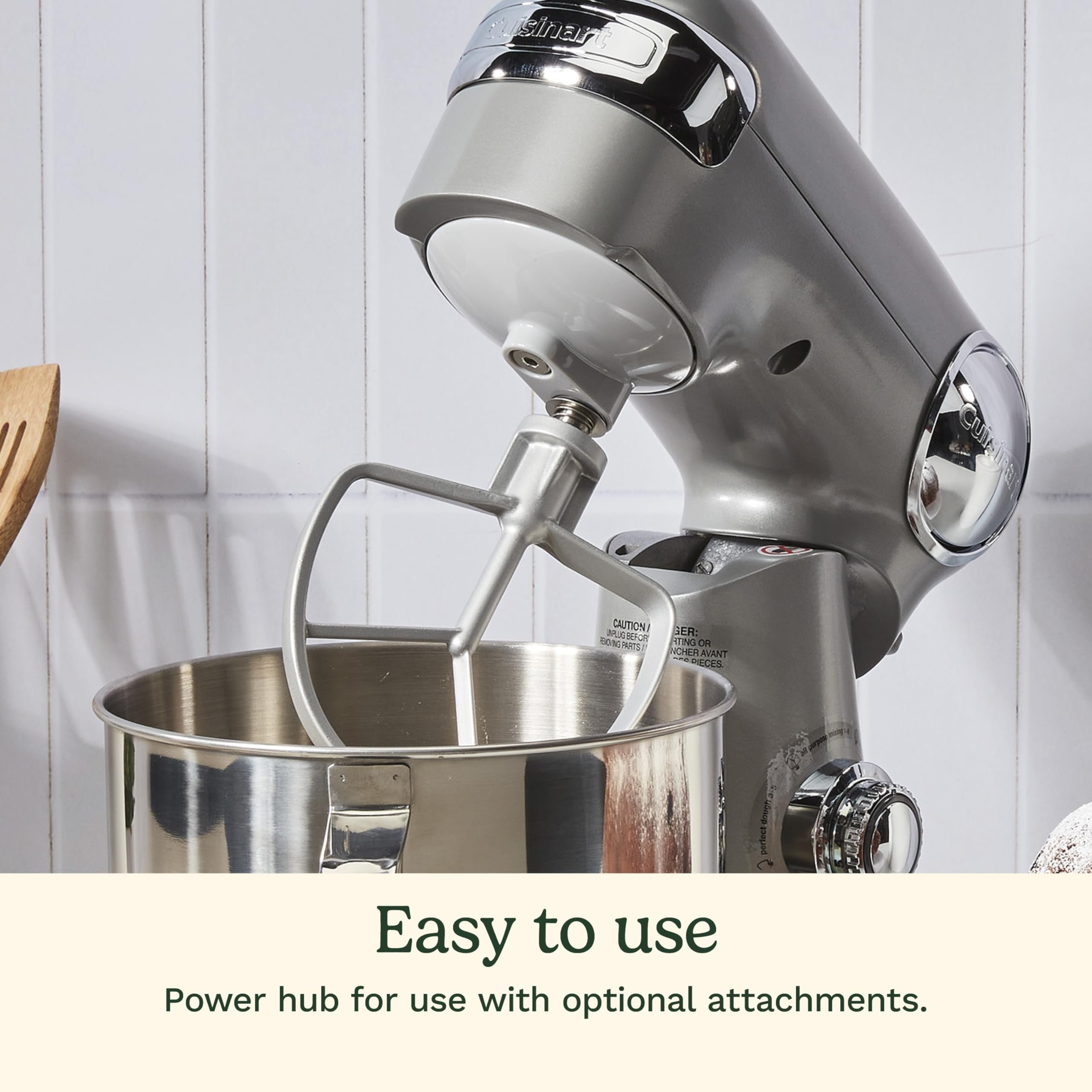 Cuisinart Stand Mixer, 12 Speeds, 5.5-Quart Mixing Bowl, Chef's Whisk, Flat Mixing Paddle, Dough Hook, and Splash Guard with Pour Spout, Silver Lining, SM-50BC, Silver Lining