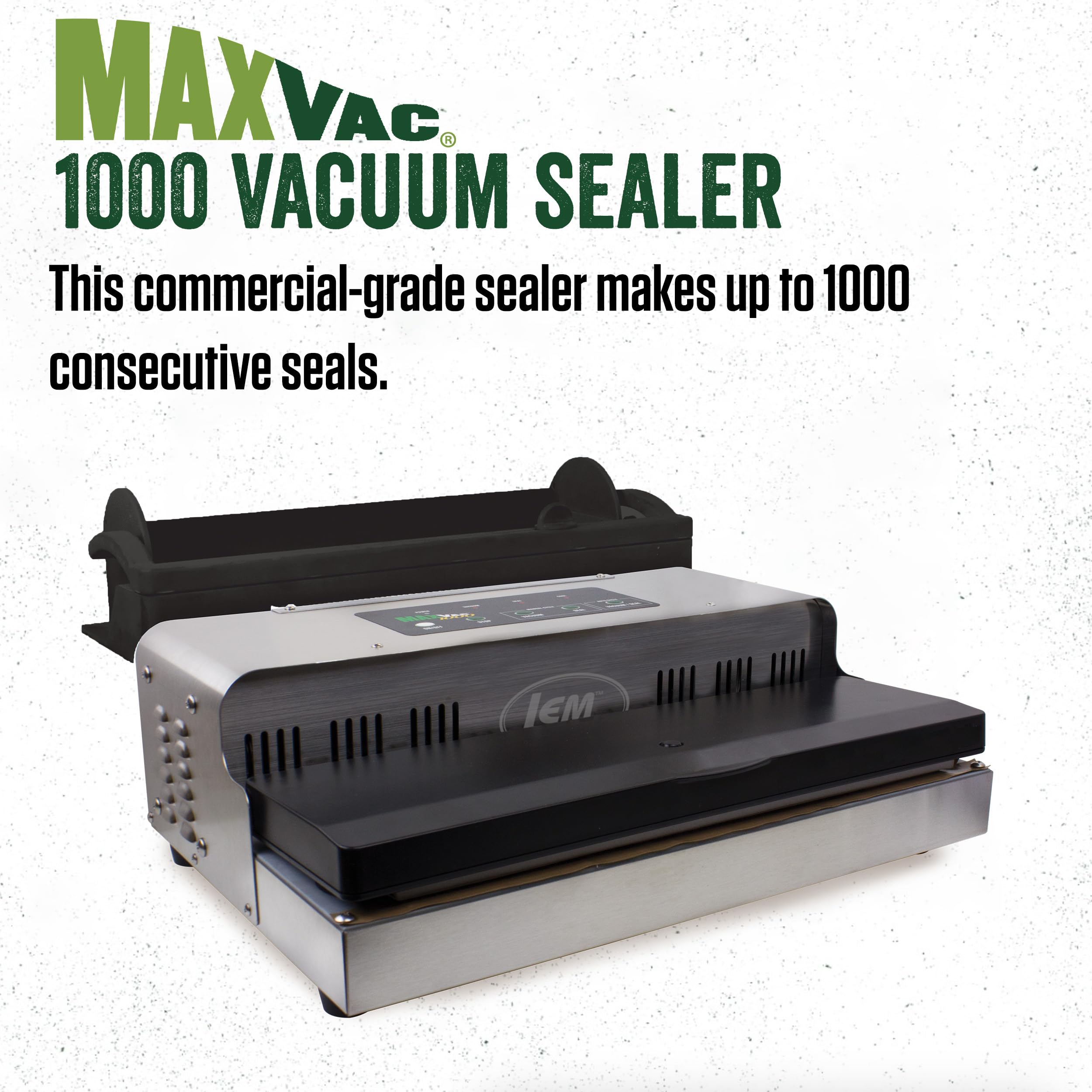 LEM Products MaxVac 1000 Stainless Steel Vacuum Sealer with Removable Bag Holder and Cutter, Silver and Black