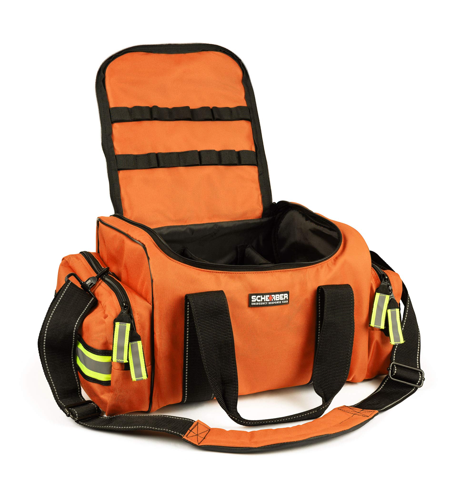 Scherber Fully-Stocked First Responder Bag | Professional EMT/EMS Trauma & Bleeding Medical Kit | HSA/FSA Approved | CAT Tourniquet, HyFin Chest Seal Israeli Bandage & 250+ First Aid Supplies (Orange)