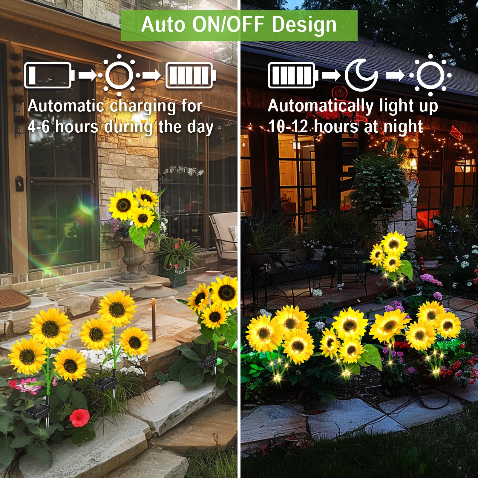 Solar Lights for Outside Garden Decor: 3 Pack Sunflower Solar Garden Lights Outdoor Waterproof, Solar Lights with 9 Sunflower Lights, Auto ON/Off Solar Decorative Lights for Garden, Patio, Yard