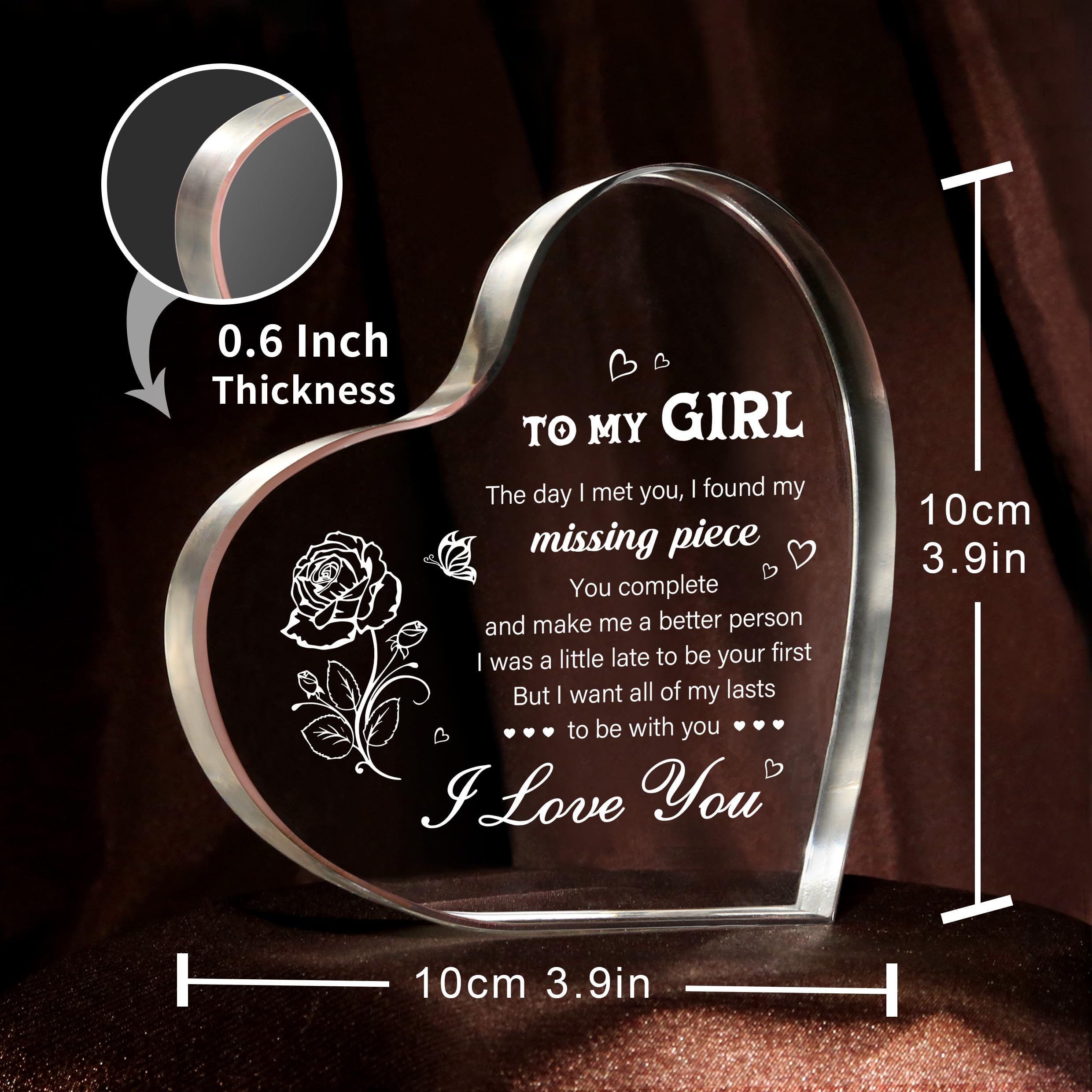 Milcier Gifts for Girlfriend, Valentine's Day Gifts for Her - To My Girl Heart Shaped Acrylic Block - Birthday Gifts for Girlfriend Wife, I Love You Gifts for Her Anniversary Gf Gifts