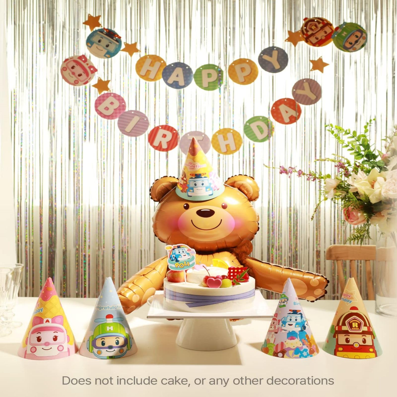Robocar Poli, Birthday Party Supplies [2-PACK] Happy Birthday Banner Garland, Cake Cupcake Toppers, Cone Hats Set for Boy Girl Kids Party Decorations