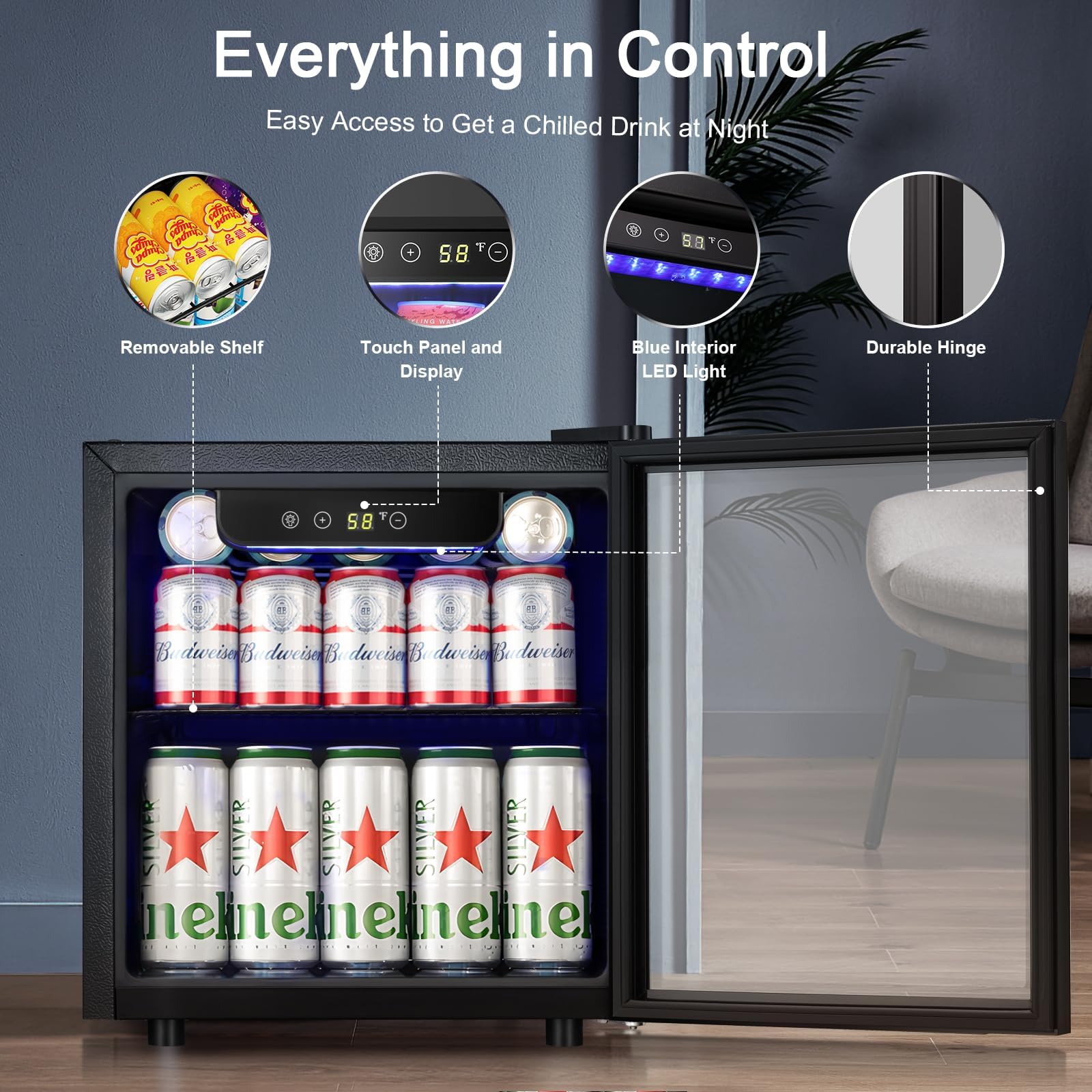 Antarctic Star Mini Fridge Cooler - 12 Bottle 48 Can Beverage Refrigerator Glass Door for Drinks or Beer Wine –Small Drink Dispenser for Home, Office or Bar, Electronic Knob Control，1.3cu.ft.