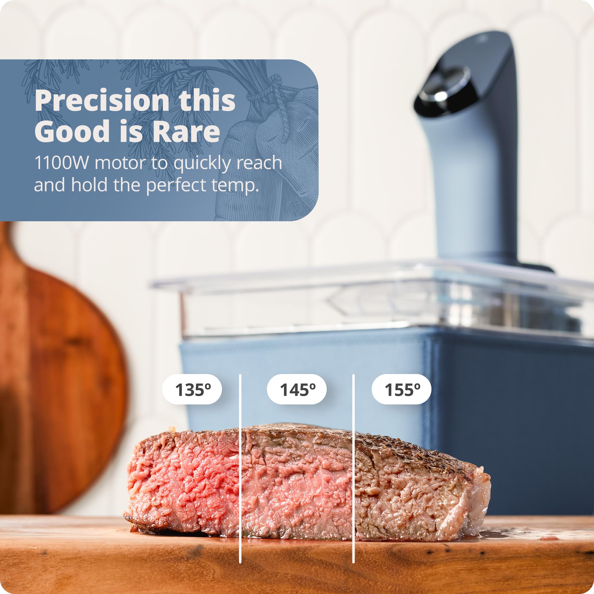 Greater Goods Kitchen Sous Vide Machine - Precision Cooker, Immersion Circulator, Brushless Motor, 1100 Watts (Stone Blue)