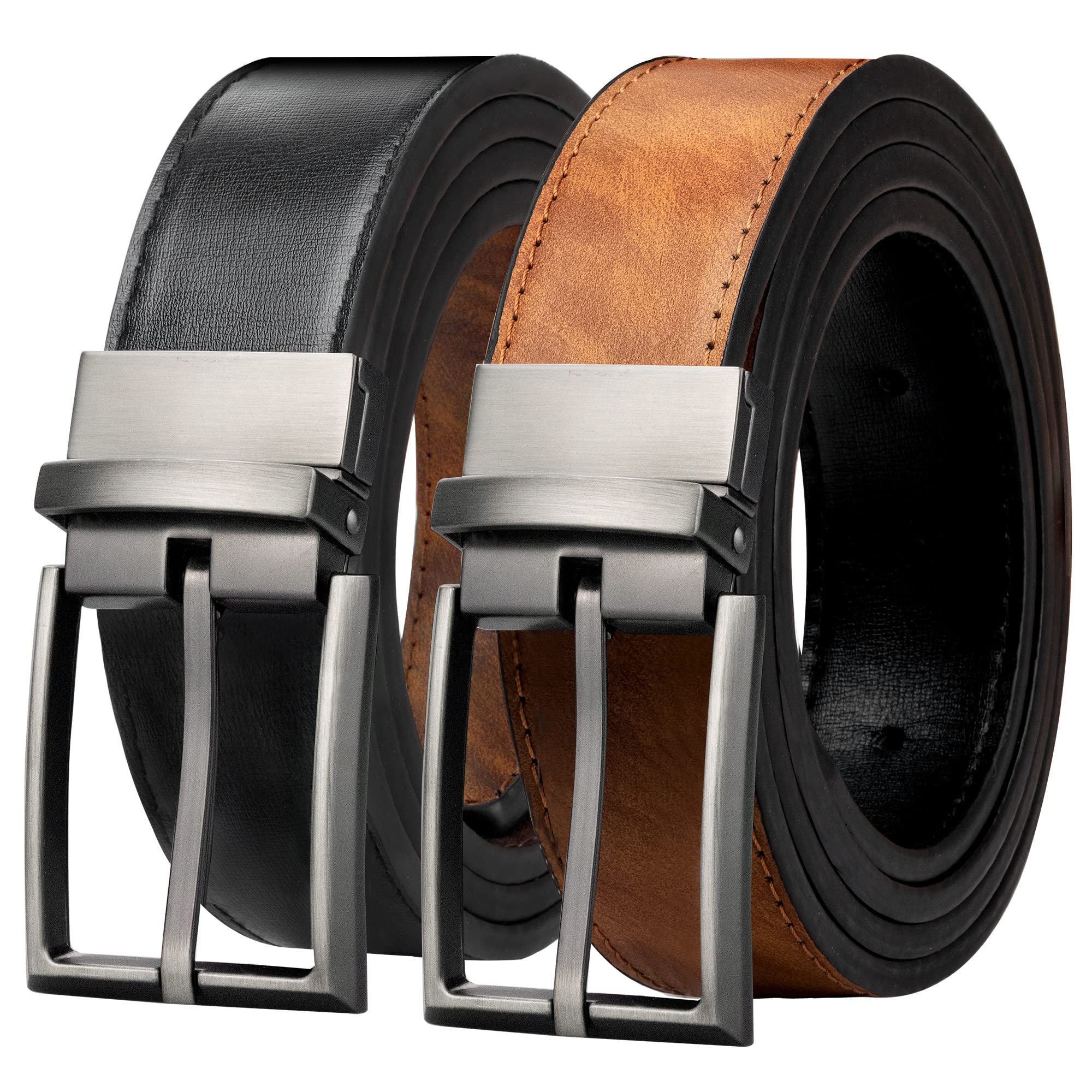 maikun Reversible Belt for Men, Waist Belt for Men, Ratchet Belt for Men, Brown,45''Long, Fit for waist size 35-38''