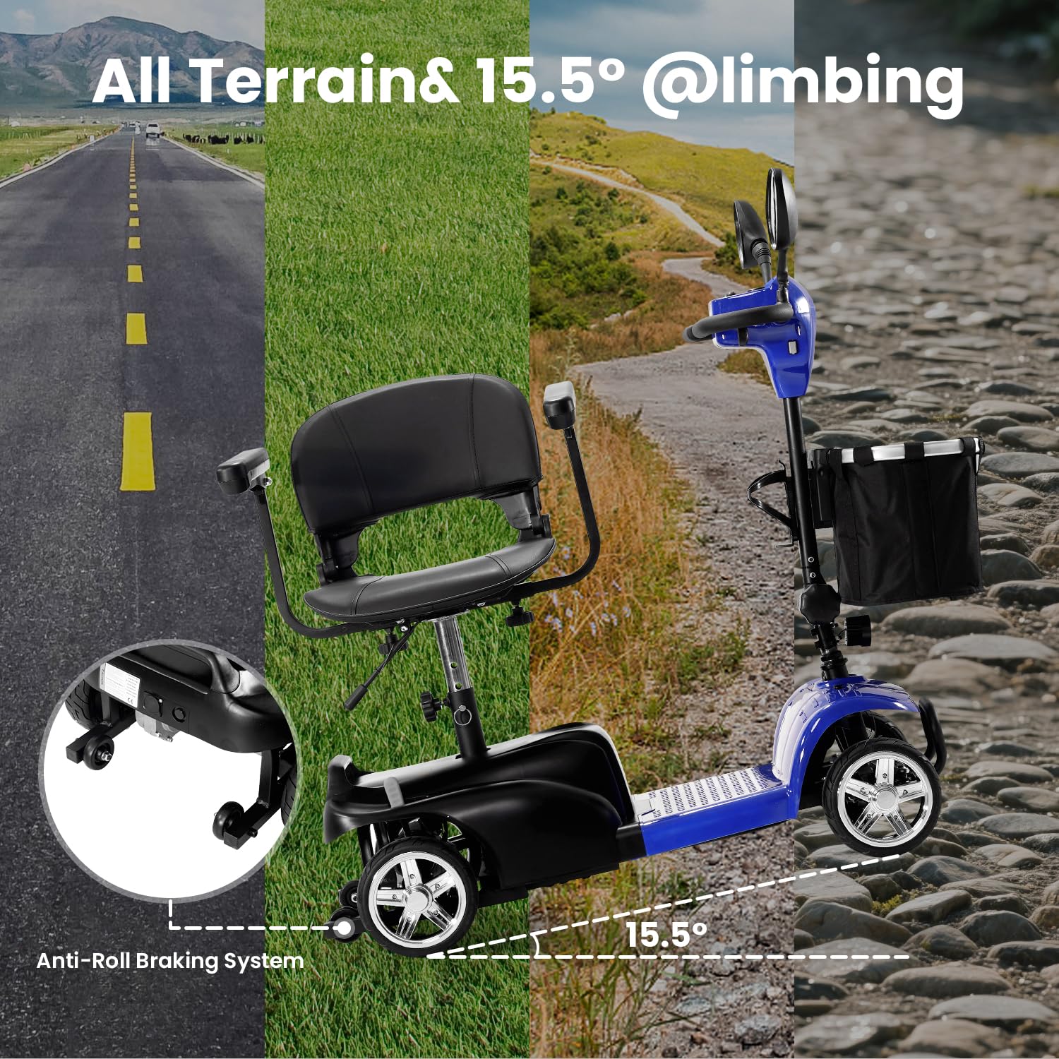 [2026 Upgrade] Aolebor 30 Miles 4 Wheel Mobility Scooter for Seniors & Adults, 350W Powered Wheelchair with Rotating Seat, Foldable Motorized Scooter with USB Port, Removable Basket, Supports 300 lbs