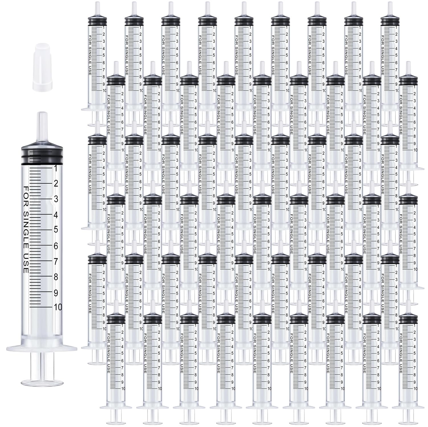 10ml Syringes Bulk 200 Pack Plastic Large Syringe with Tip Cap, Measuring Syringe, Oral Syringe for Scientific Labs, Feeding Pets, Measurement,Refilling, No Needle, Individually Sterilized Sealed