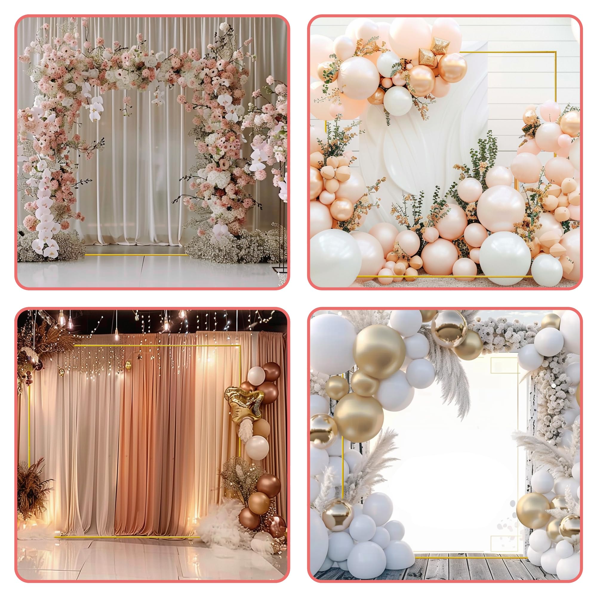 Xizlapu 6.6FTx6.6FT Wedding Arch Backdrop Stand Square Gold Metal Balloon Arch Frame for Ceremony Anniversary Garden Arbor Outdoor Baby Shower Photo Booth Photo Booth Background
