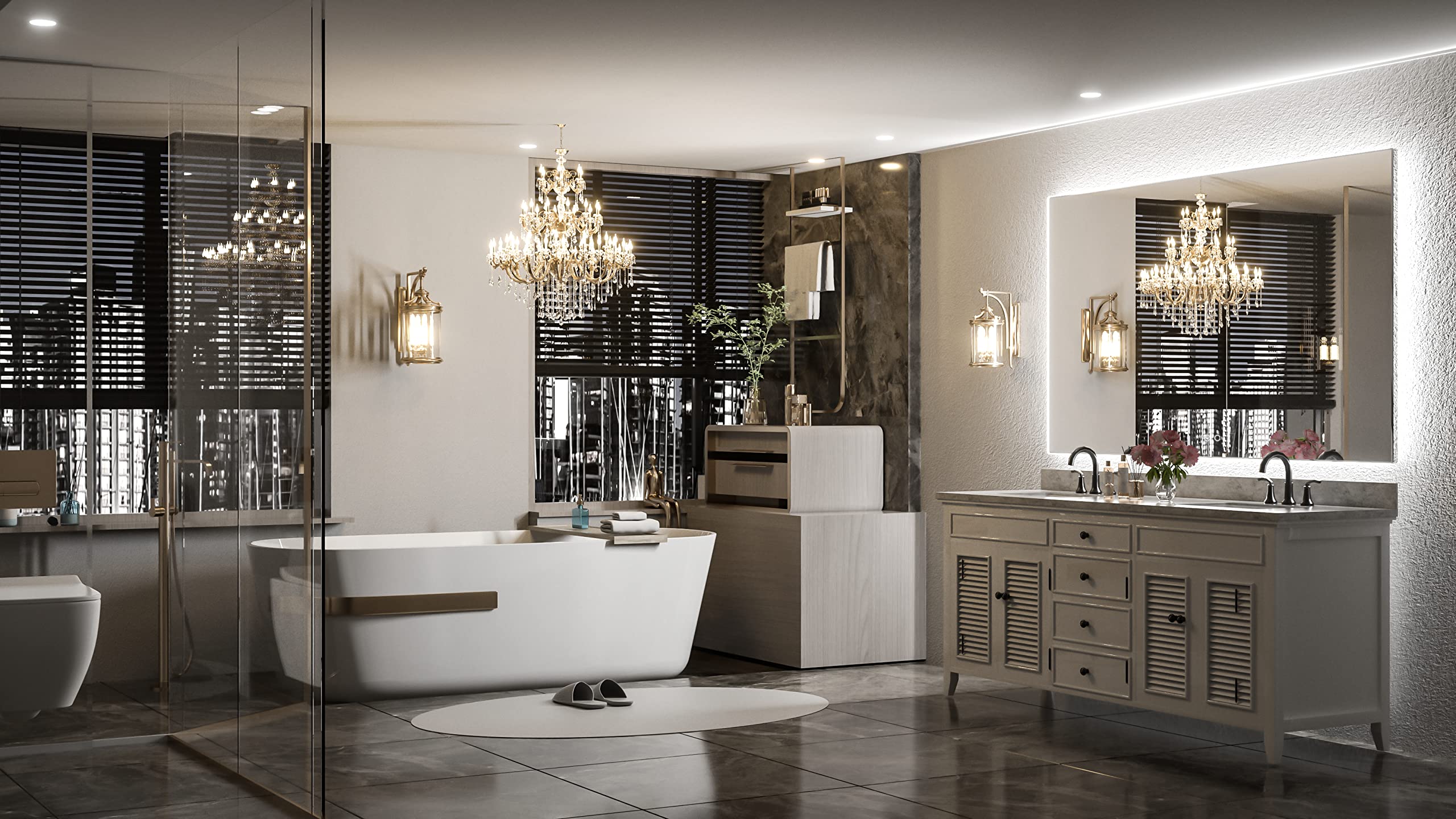 Keonjinn 55 x 36 Inch LED Bathroom Mirror with Lights Backlit Vanity Mirror Large Dimmable Wall Mounted Lighted Bathroom Mirror Anti-Fog Makeup Mirror with Memory Function(Horizontal/Vertical)