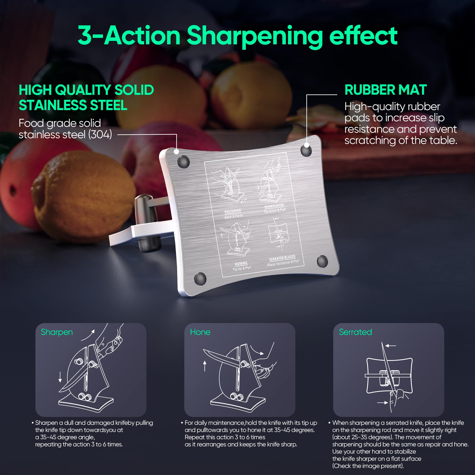 Grihot Professional Knife Sharpener | 3-Action Streamlined Sailboat Design for Effortless Knife Sharpening - The Ultimate Tool for Precision 11 to 21 Degree Angles (Upgrade Stainless Steel)