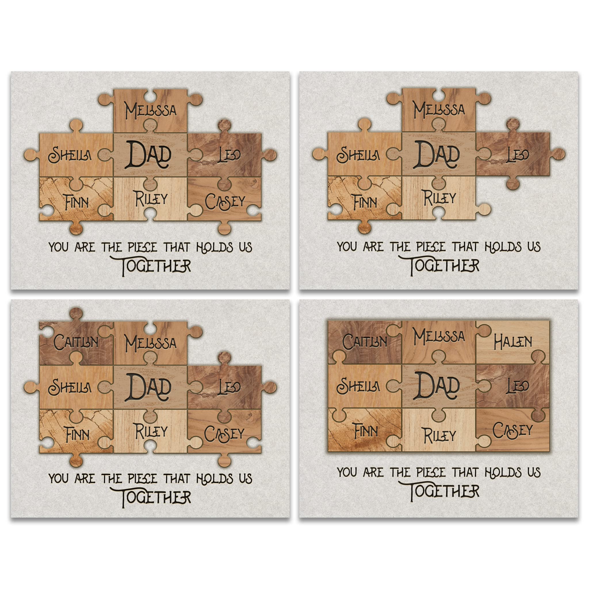 Personal-Prints DAD & Children Puzzle Pieces | Personalized Father's Day Gift Sign | Gift for Dad With all the Kid's Names (11"x14" Framed Paper Print, 3 Children)