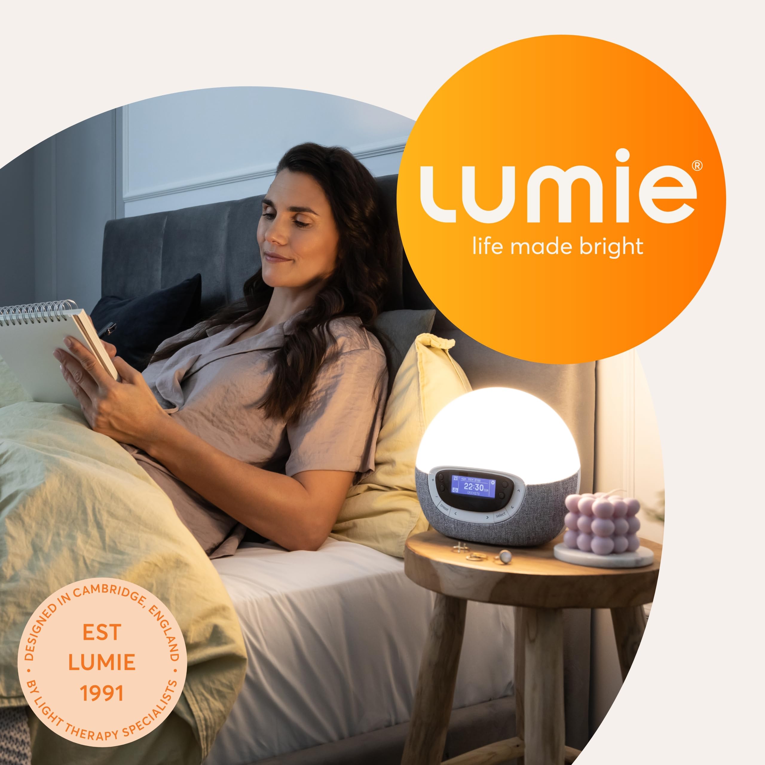 Lumie Bodyclock Shine 300 – Sunrise & Sunset Alarm Clock - Bedside Lamp with Custom Light Duration - Wake-Up, Night & Reading Light - Warm LEDs