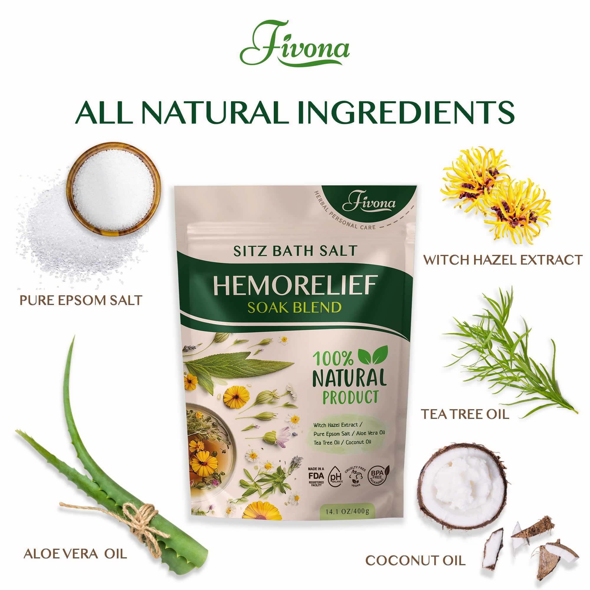 Fivona 2-in-1 Sitz Bath Soak Kit Over The Toilet Seat with Epsom Salt Blend with Essential Oils for Hemorrhoids and Postpartum Care Ideal for Perineal Soaking and Fast Irritation Relief
