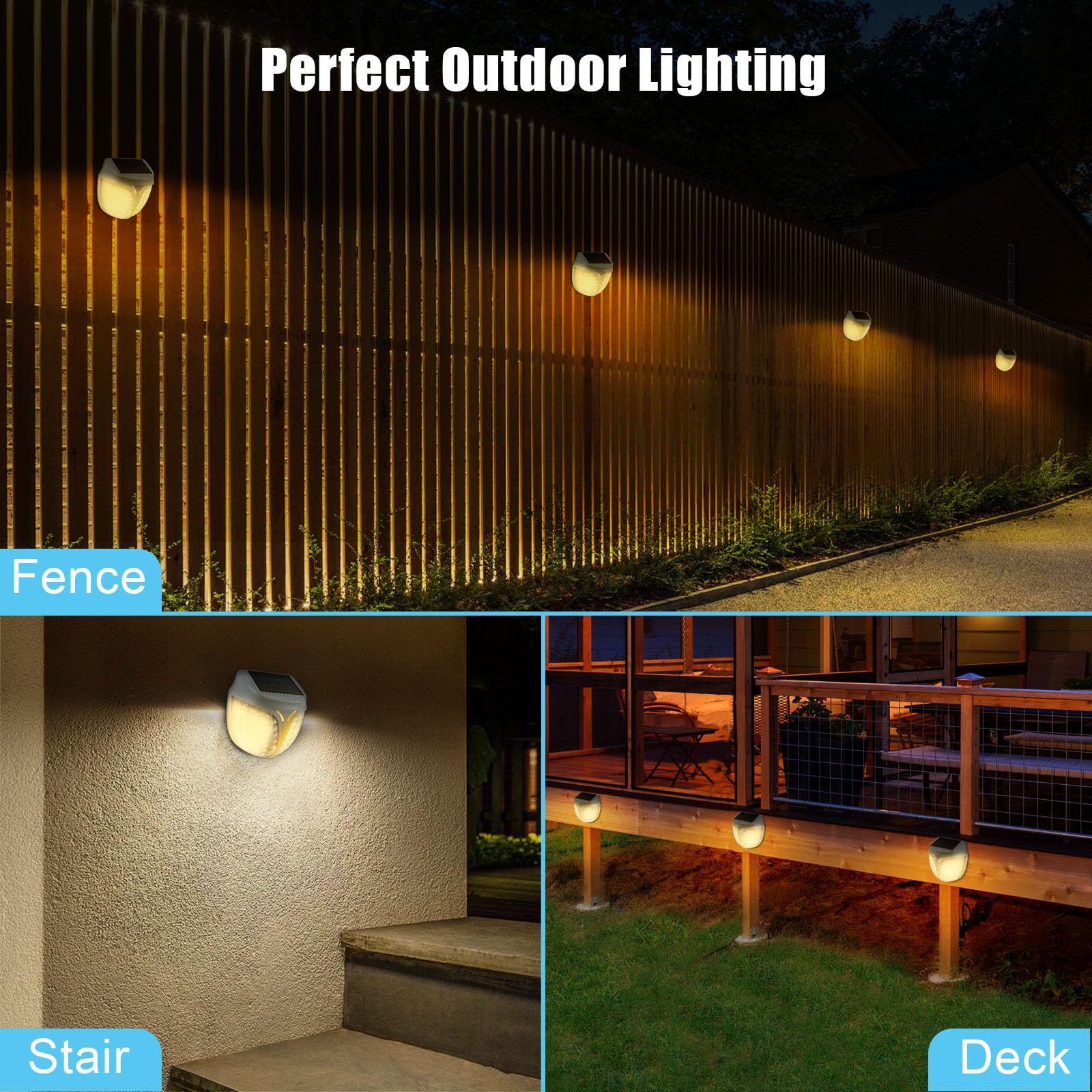 iThird Solar Deck Lights, Waterproof LED Solar Outdoor Lights, Solar Step Lights Solar Fence Lights, Solar Lights for Outside, Garden, Patio, Stairs,Yard