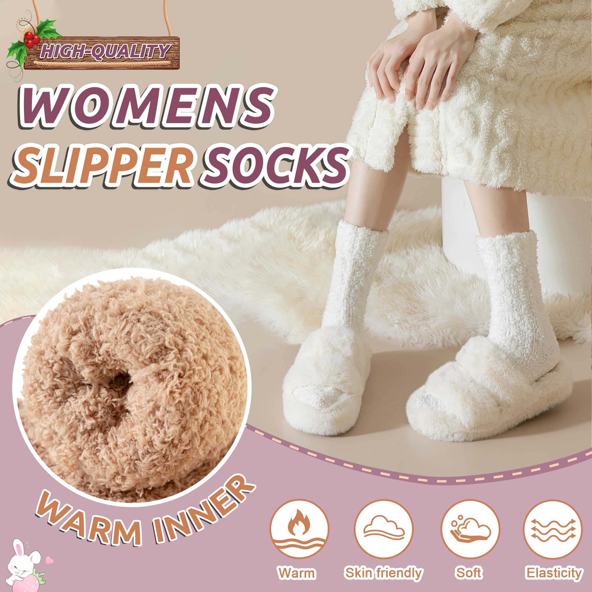 WEVIAS Womens Fuzzy Socks Slipper Fluffy Comfy Cozy Winter Soft Warm Fleece Valentines Day Cabin Plush Sleep Socks (Black/White/Grey/Khaki/Pink)