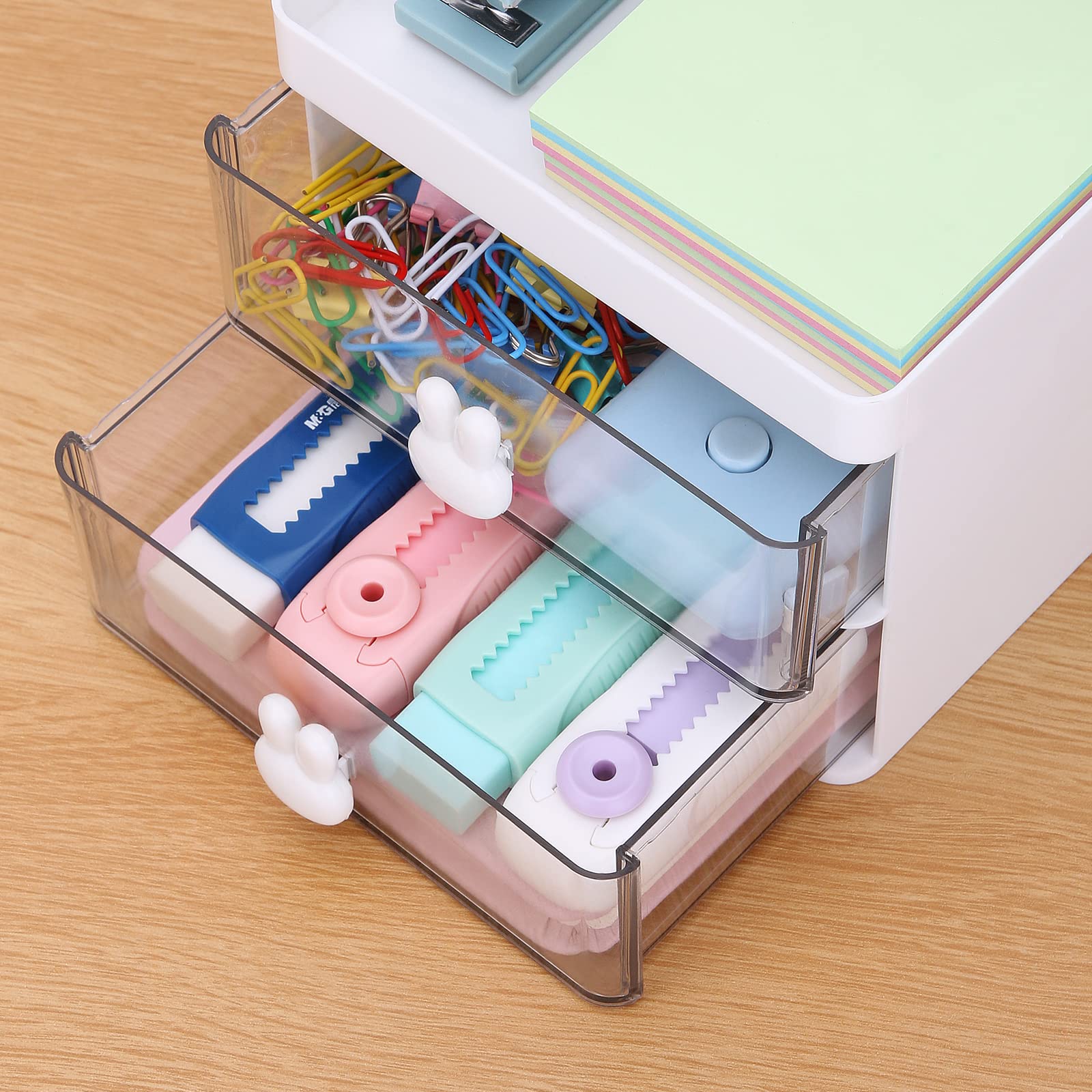 LETURE Small Desk Organizer With Drawer, Office Desktop Storage Box, Business Card/Pen/Pencil/Mobile Phone/Stationery Holder Storage Box, Makeup Organizer for Office School Home (White)