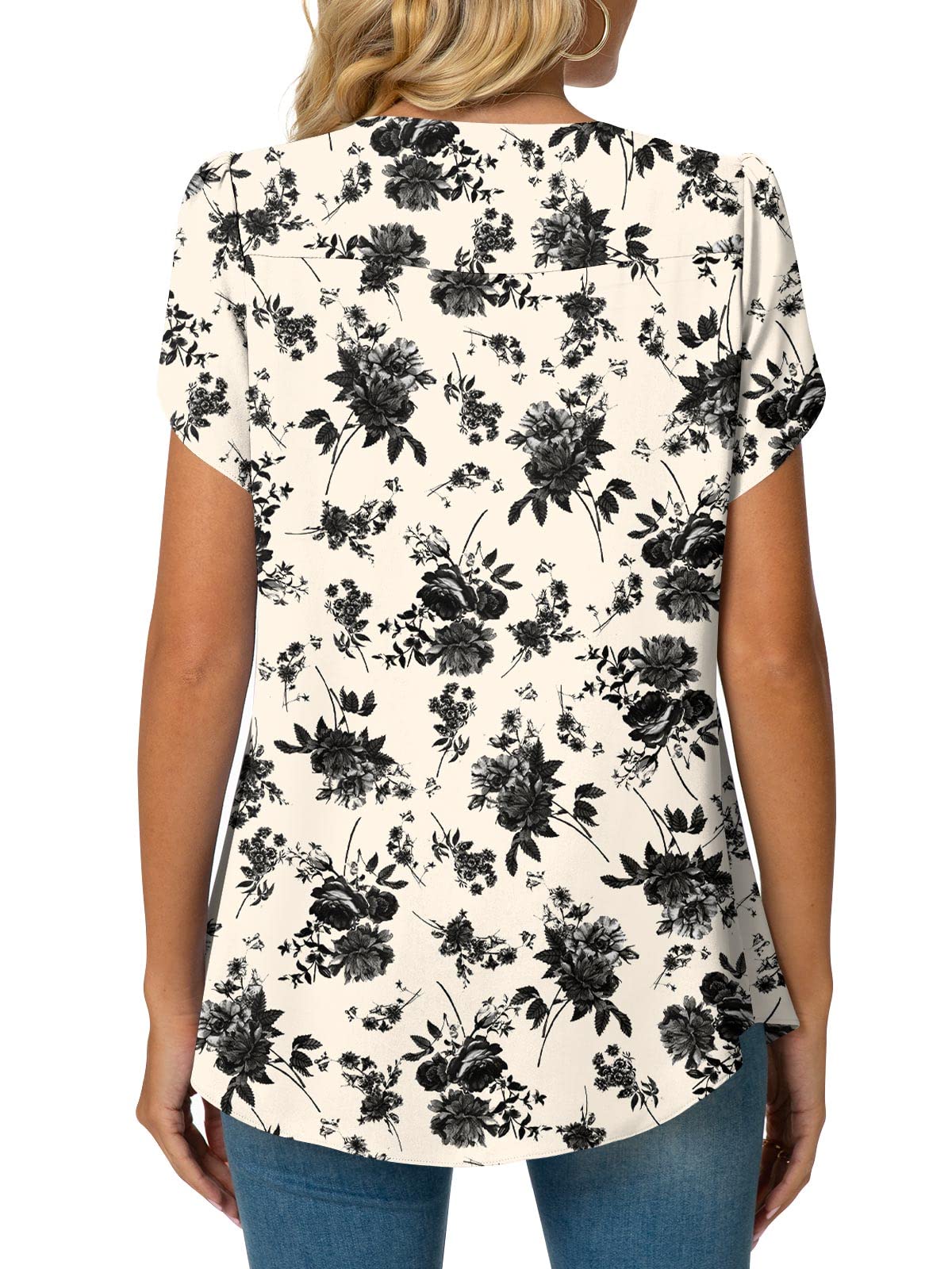 Bestbee Womens Plus Size Tops Dressy Casual Summer Chiffon Blouses Short Sleeve Dress Shirts Business Loose Fit Tunics, 3XL, Black Fl Beige
