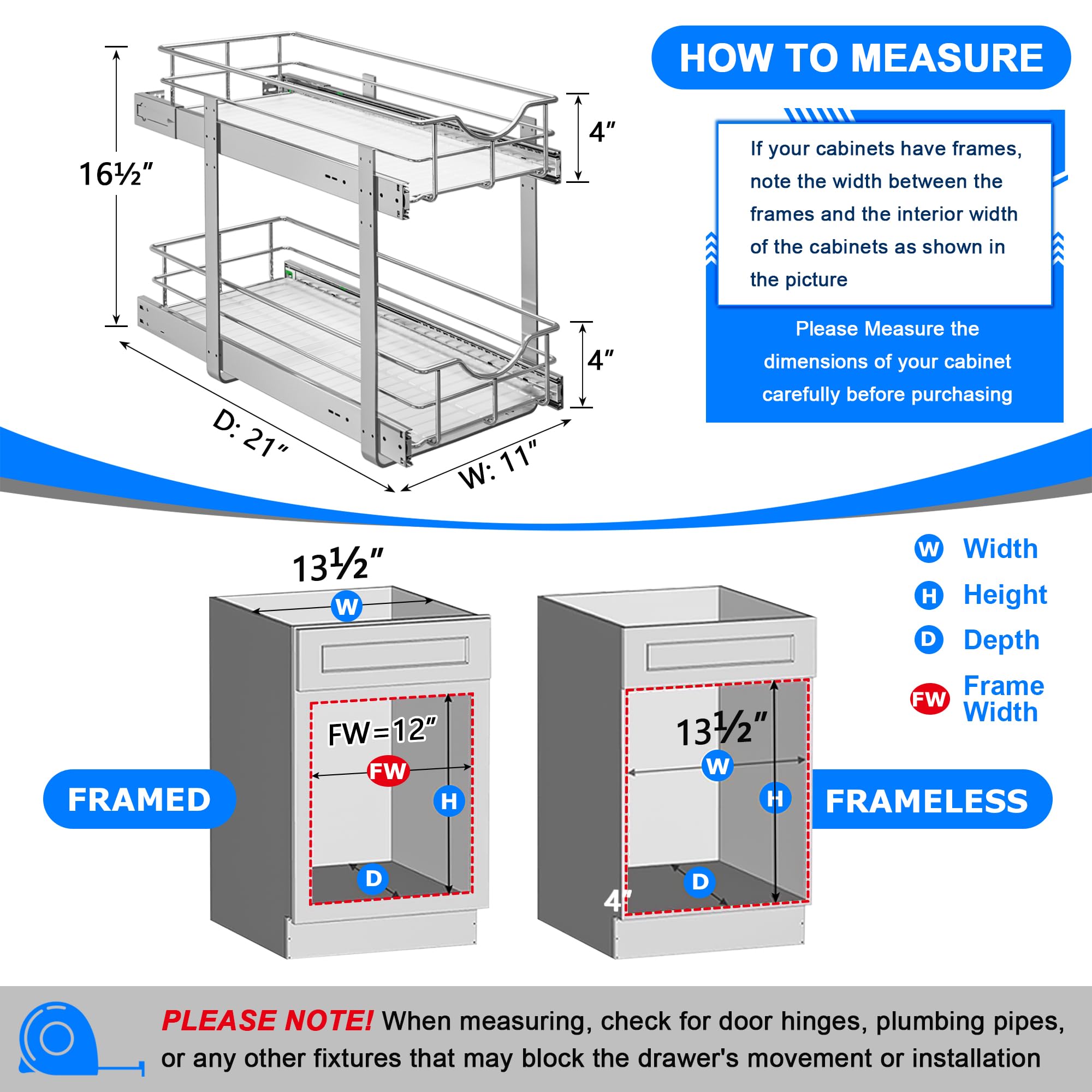 WelFurGeer 2 Tier Soft Close Pull Out Cabinet Organizer, 11" W x 21" D Pull Out Drawers for Cabinets, Kitchen Cabinet Organizers and Storage, Cabinet Roll Out Drawers, Pull Out Shelf for Cabinets