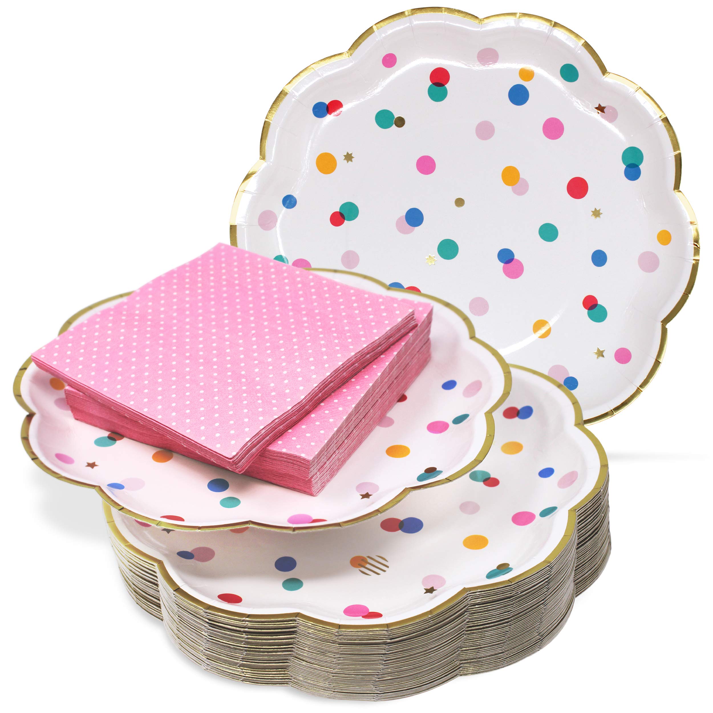 The Joy Bazaar Premium Pink and Gold Party Plates Set - 30 Pack Disposable Plates and Napkins, Ultra-Durable 400GSM, No Soggy Mess