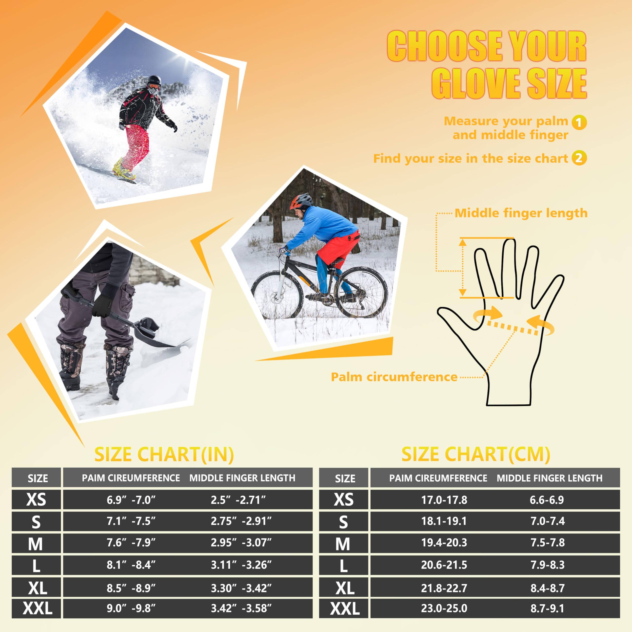 ihuan Winter Waterproof Ski Gloves Men Women, Snow Warm Cycling Cold Weather, Driving Biking Running