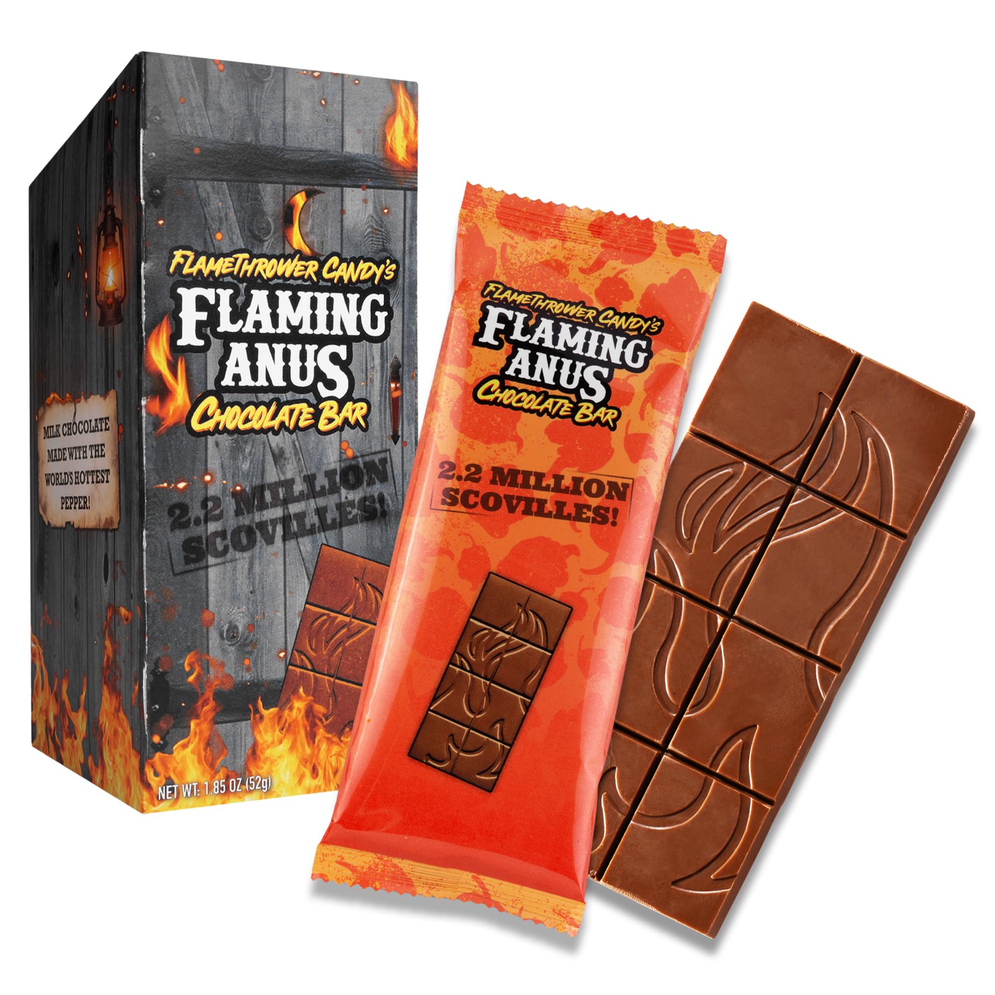 The Flaming Chocolate Bar: Carolina Reaper Milk Chocolate Bar, Full Size, Made with World's Hottest Pepper, 2.2 Million Scoville, Milk Chocolate, USA Made