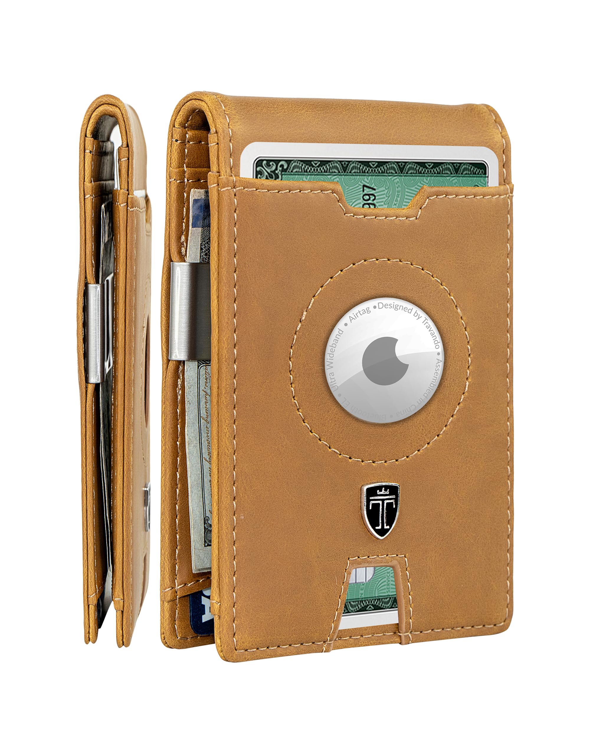 TRAVANDO AirTag* Wallet Mens Wallet with Money Clip Air Tag Wallet Card Holder RFID Blocking Bifold Gifts for Men
