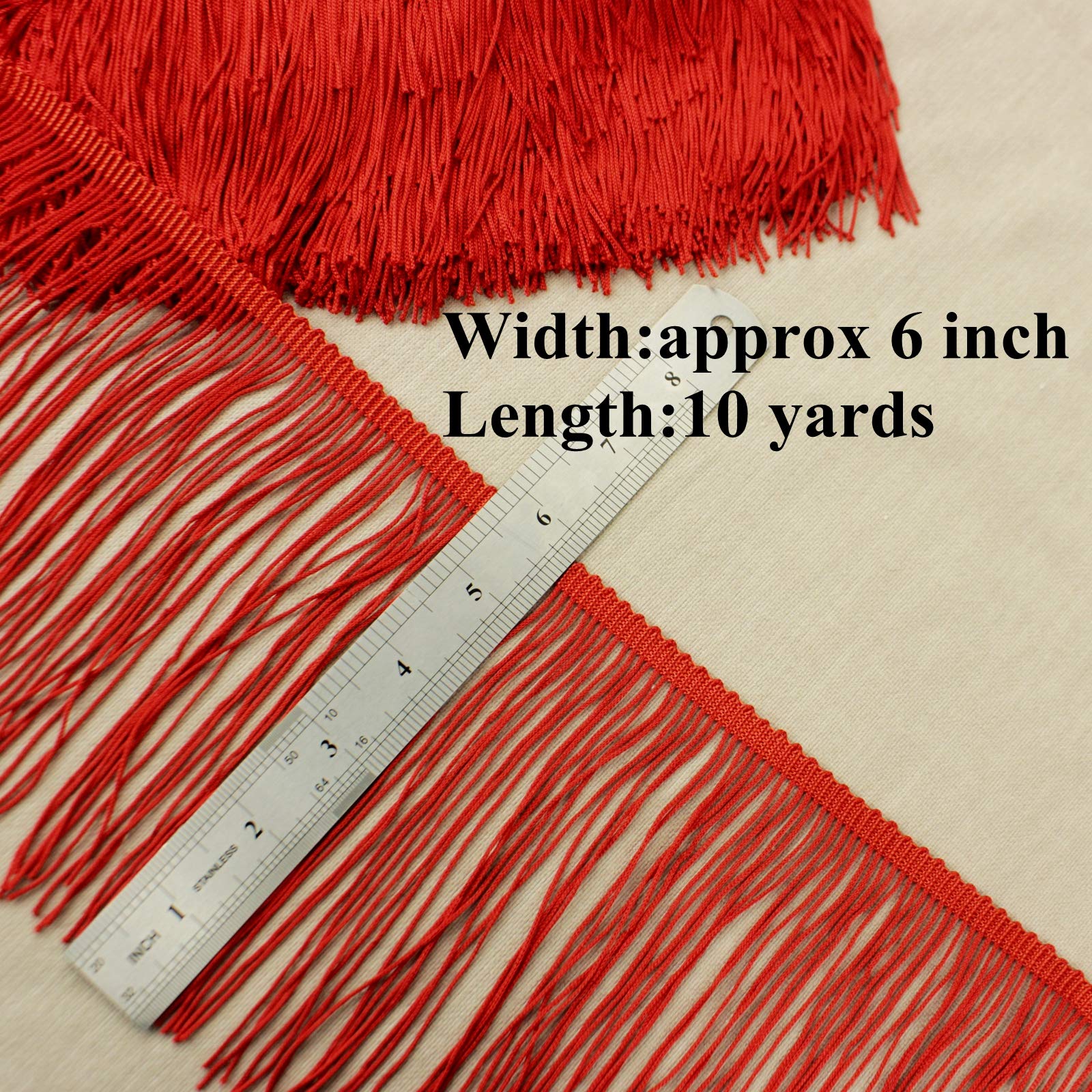 IDONGCAI Fringe Trim Lace Tassels Trim for Latin Wedding Dress Stage Clothes-lamp shade fringe-Cushion Trim Lace Fringe Ribbon (Red)