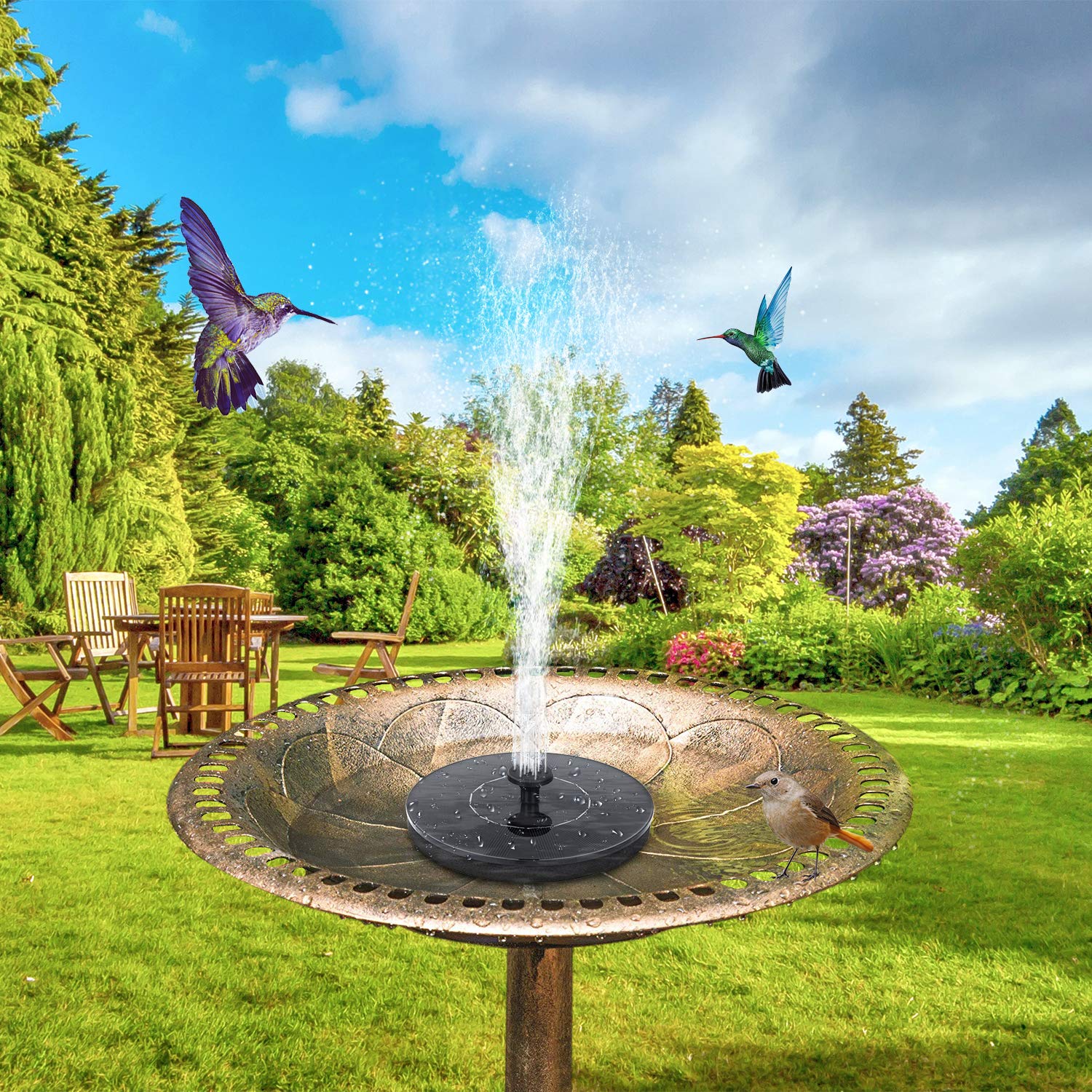 Mademax 1W Solar Bird Bath Fountain Pump, Solar Fountain with 6 Nozzle, Free Standing Floating Solar Powered Water Fountain Pump for Bird Bath, Garden, Pond, Pool, Outdoor