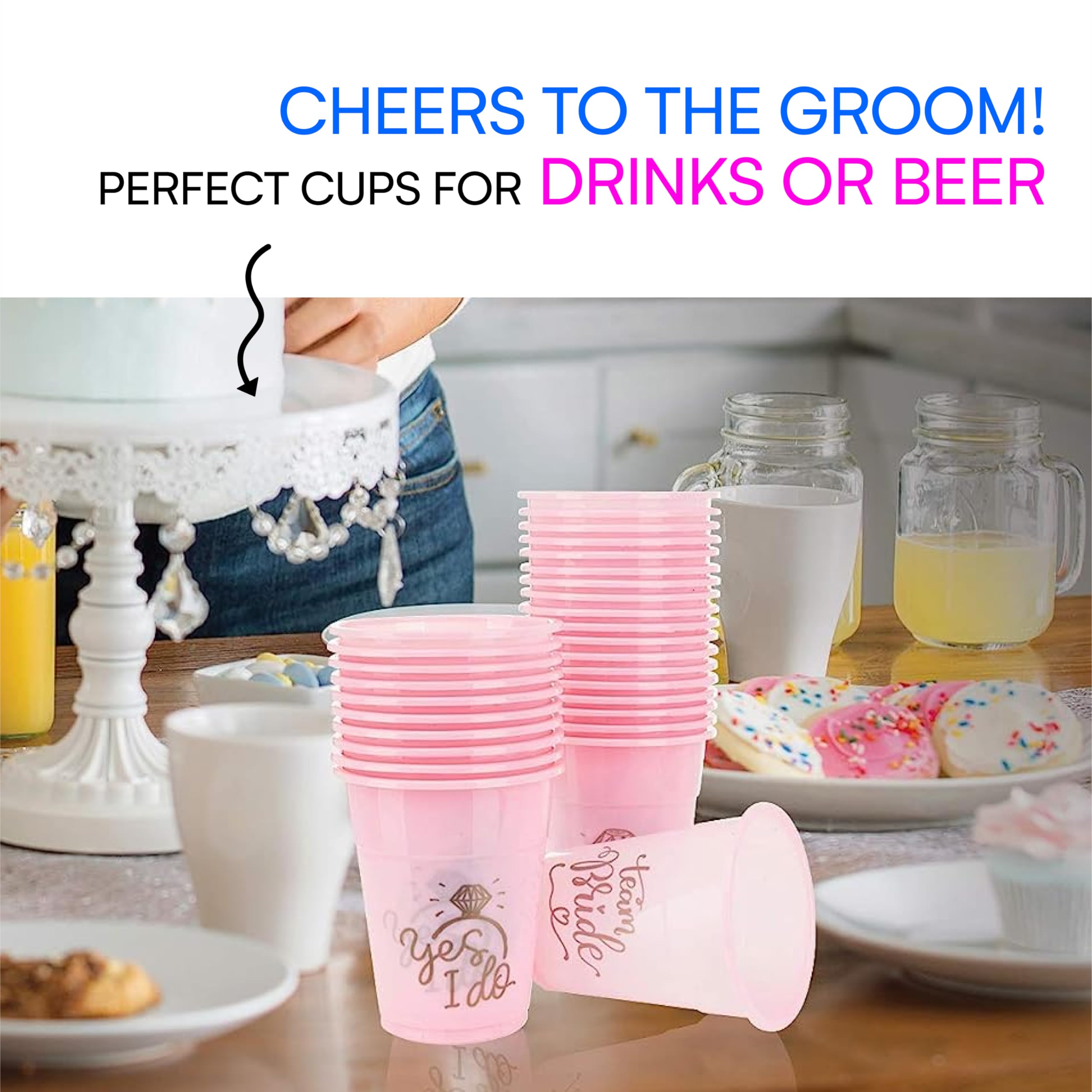 Neliblu Bachelorette Party Team Bride Cups - 25 Bridal Shower Decorations - Mega Party Pack of Team Bride, & She Said Yes Pink and Gold Cups For Weddings and Bridal Showers