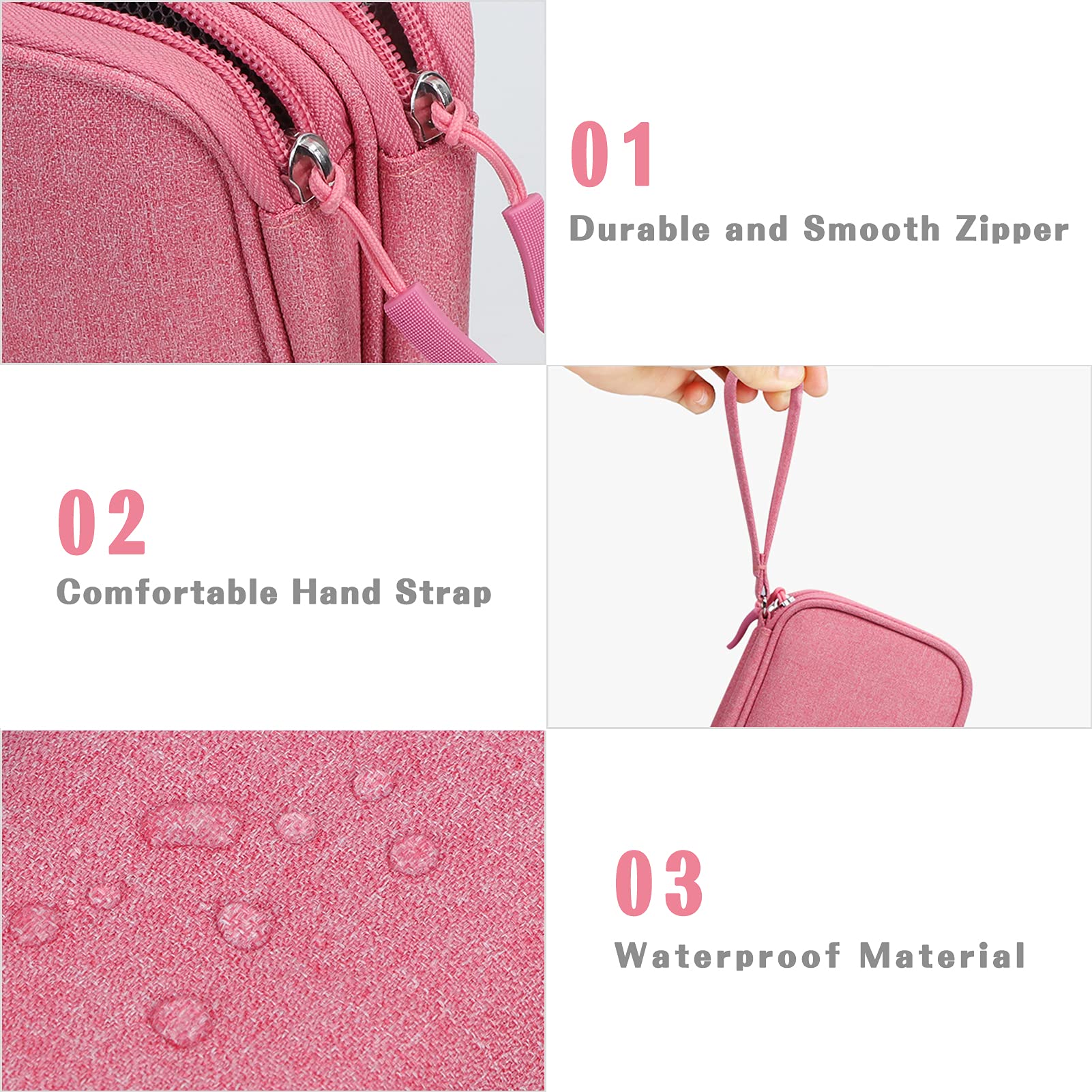 FYY Electronic Organizer, Travel Bag, Pouch, Carry Case Portable Waterproof Double Layers for Cable, Cord, Charger, Phone, Earphone Pink