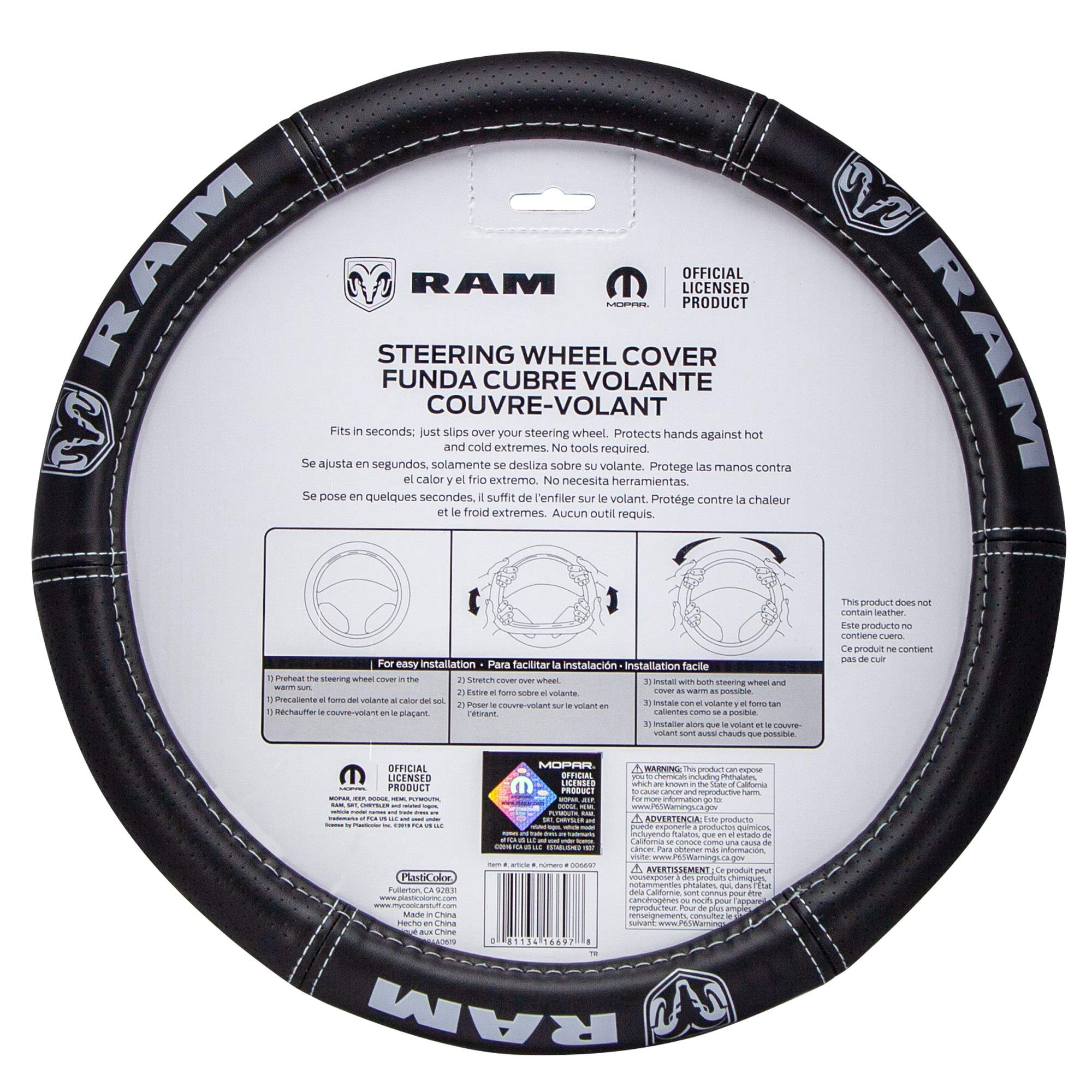 Plasticolor 006697R25 Ram Deluxe Elite Steering Wheel Cover - Gray Logo