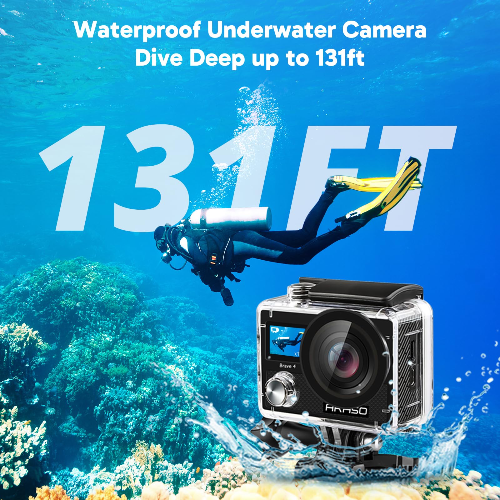 AKASO Brave 4 Action Camera 4K 30fps with 128GB MicroSDXC Card 20MP Ultra HD 131FT Waterproof Underwater Camera EIS WiFi Remote Control 5X Zoom Sport Cameras with Bicycle Accessories Kit Bundle