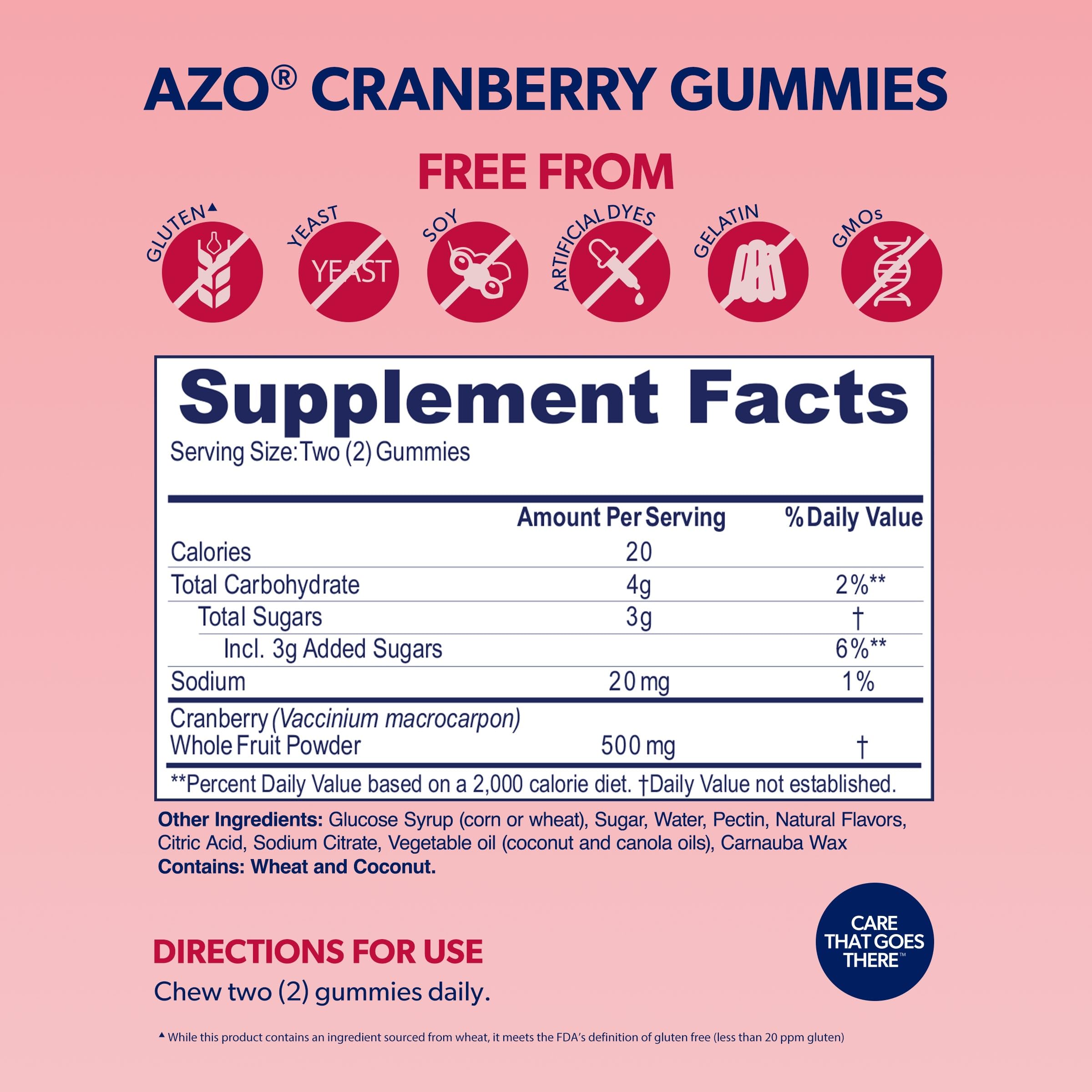 AZO Urinary Tract Health Gummies - 2 Gummies = 1 Glass Cranberry Juice, Helps Cleanse & Protect, Natural Mixed Berry Flavor, Non-GMO, 72 Gummies