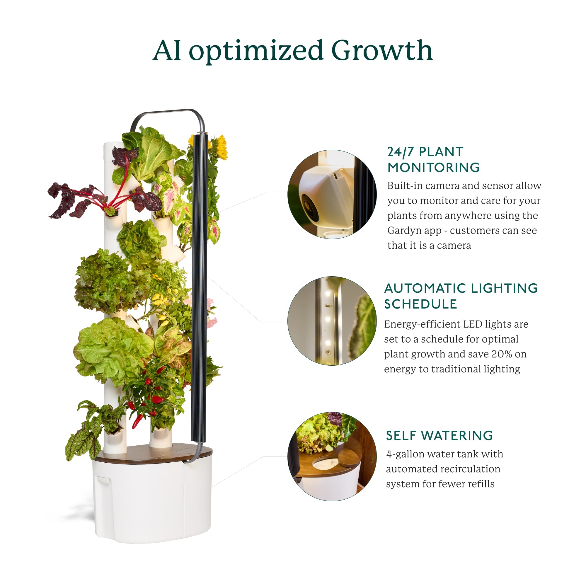 Gardyn Studio Hydroponics Growing System Kit & Vertical Indoor Garden Planter | Smart Herb Garden | Includes 16 Non-GMO Indoor Plants, Herbs, Vegetables & LED Grow Light for Your Home Gardening System