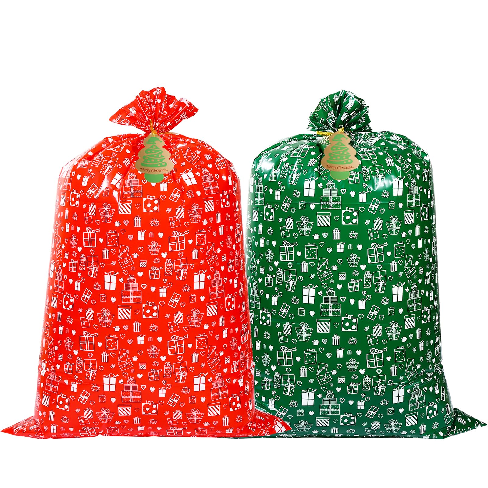 LUFEVRM Extra Large Christmas Gift Bags 56"X 36",2pcs Reusable Jumbo Big Size Giant Plastic Gift Bags,Christmas Wrapping Present Bags with Gift Tag Cards for Large Gifts Kids Toys Goodie Supplies