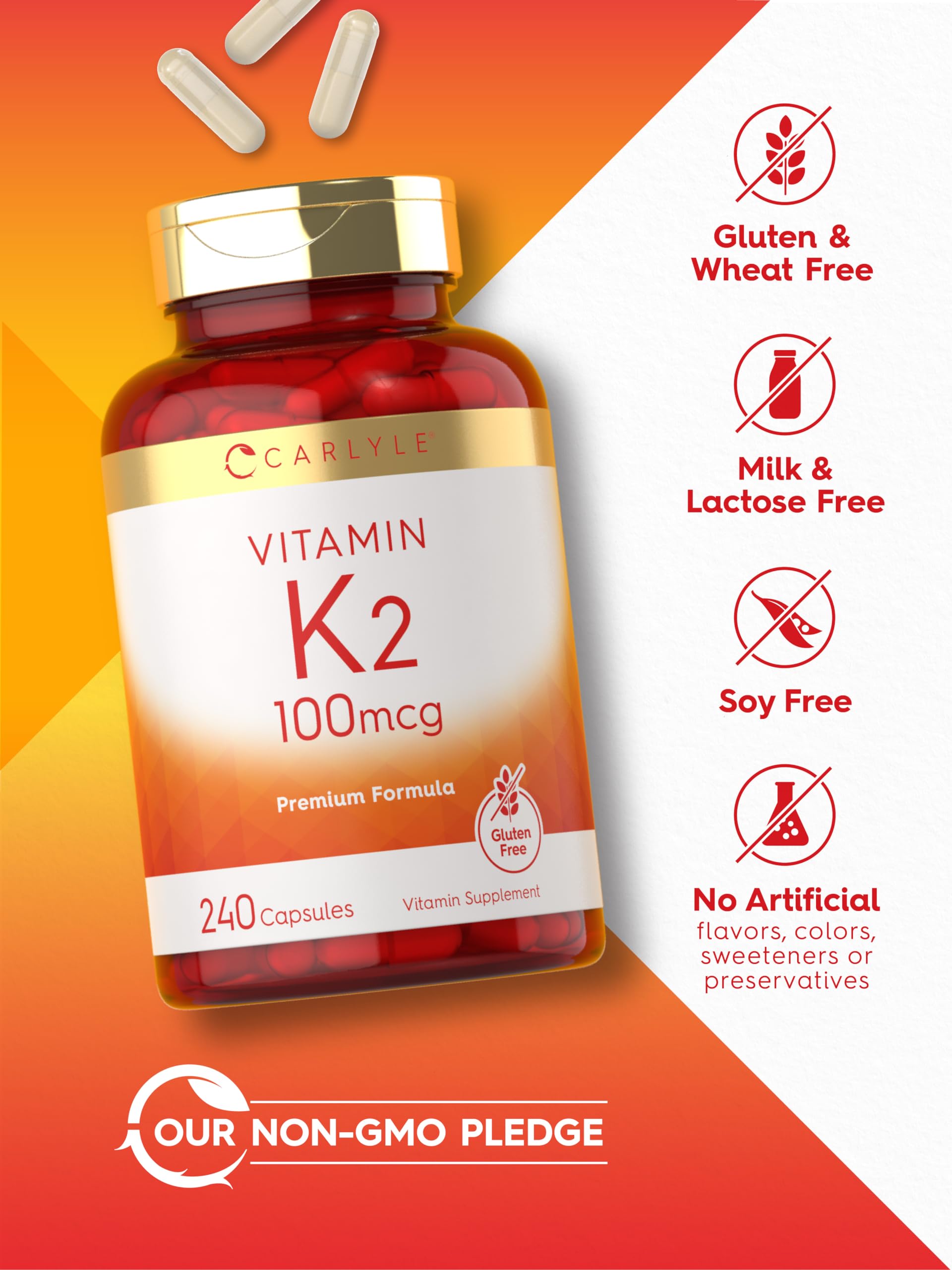 Carlyle Vitamin K2 Supplement 100 mcg | K2 MK-4 | 240 Capsules | Non-GMO & Gluten Free