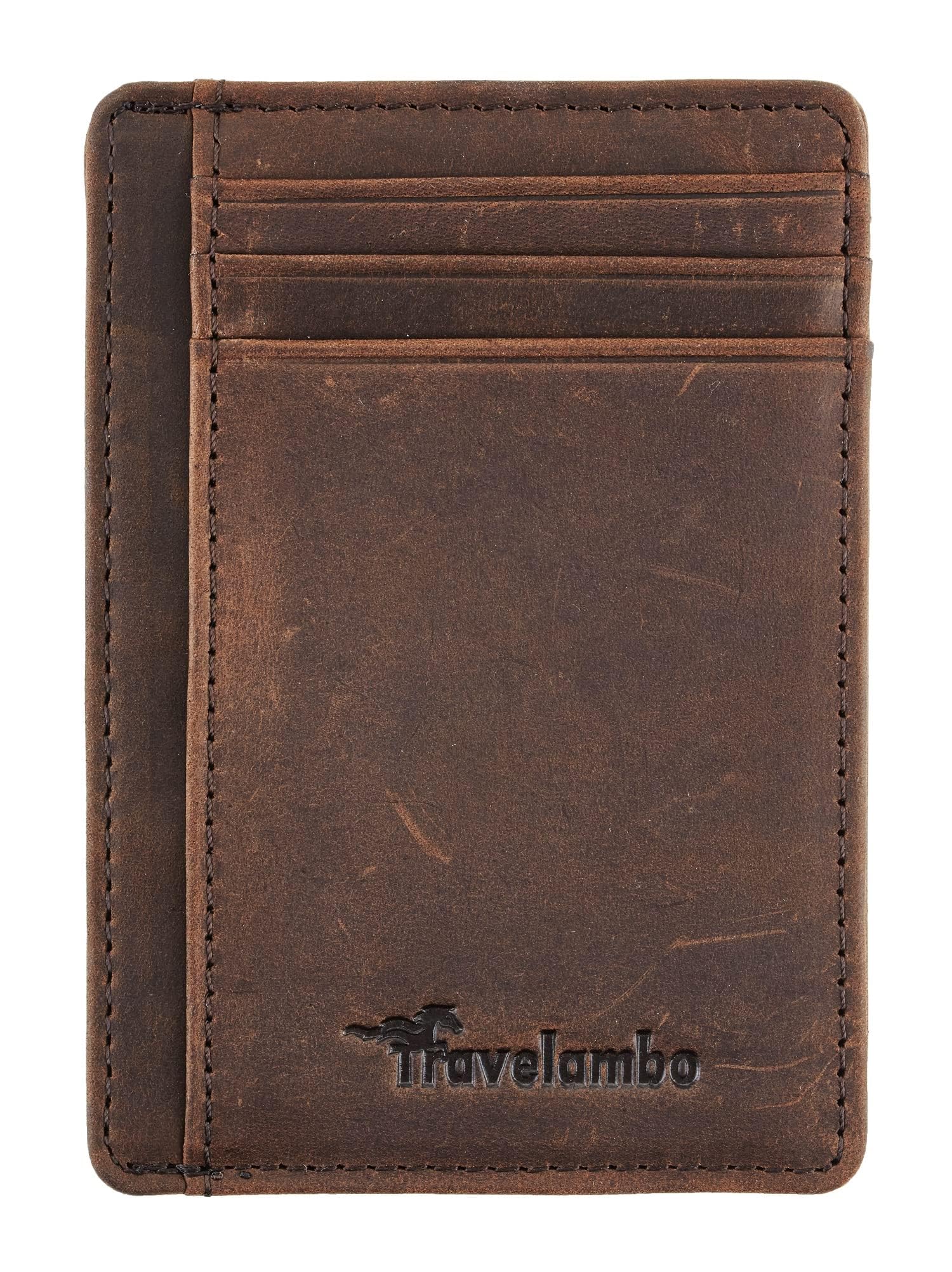 Travelambo Slim Wallet Front Pocket Minimalist Leather RFID Blocking Medium Size