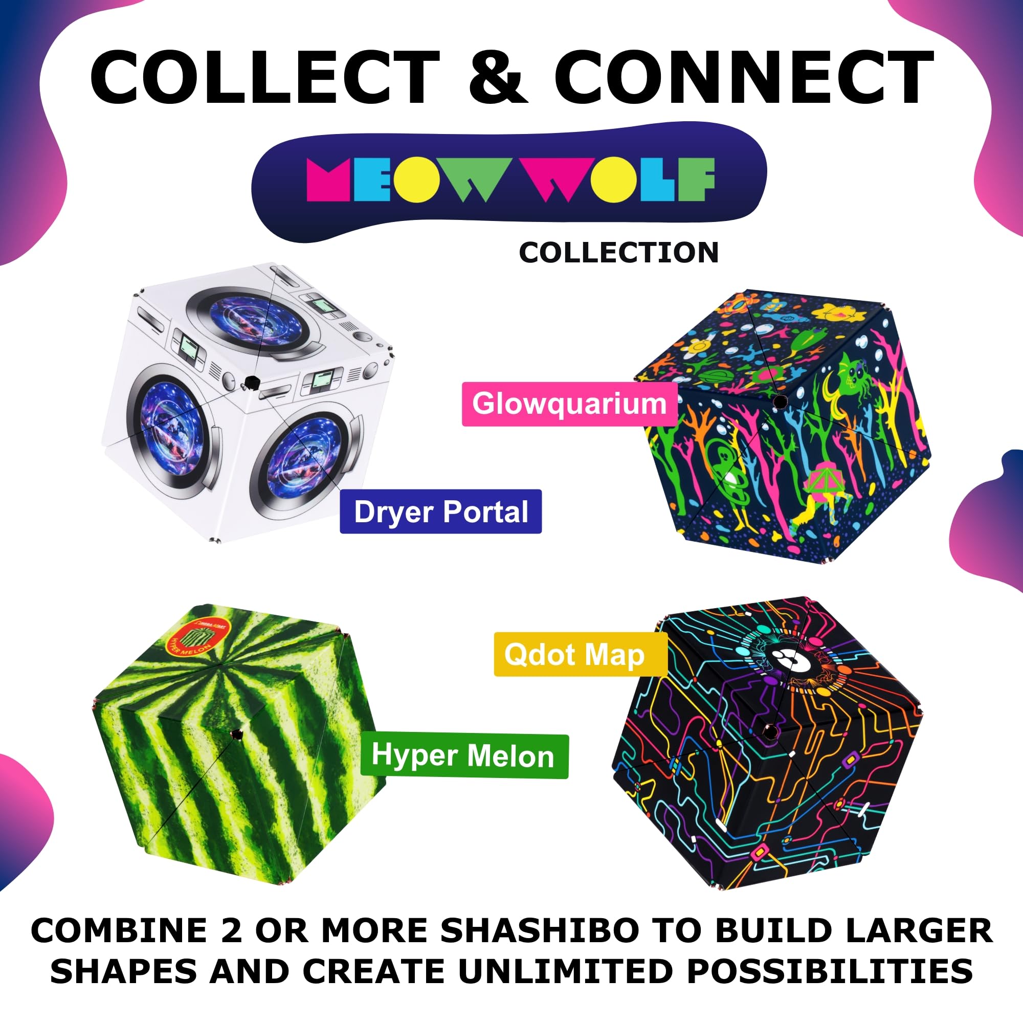 SHASHIBO Meow Wolf- Shape Shifting Box - Award-Winning, Patented Magnetic Puzzle Cube w/ 36 Rare Earth Magnets - Fidget Transforms Into Over 70 Shapes (QDOT Map)