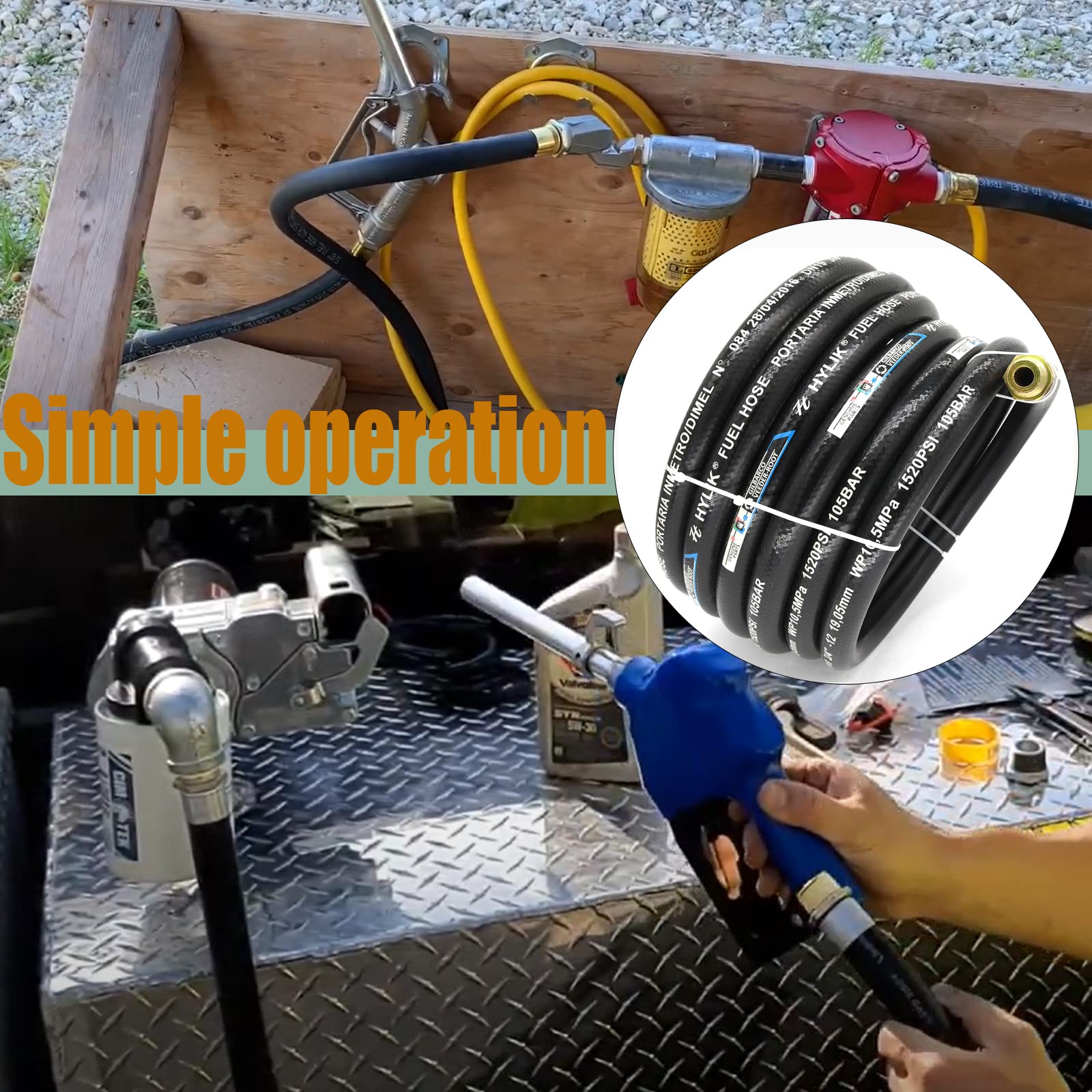 Fuel Transfer Hose, Fuel Hose 3/4" x 20' (6 m), 3/4 Fuel Hose 20 ft, Fuel Pump Hose 3/4 Inch, for Dispensing Diesel Fuel, Gasoline, Grease, Kerosene, Petroleum Oils - 3/4 Transfer Hose,Farm Fuel Hose