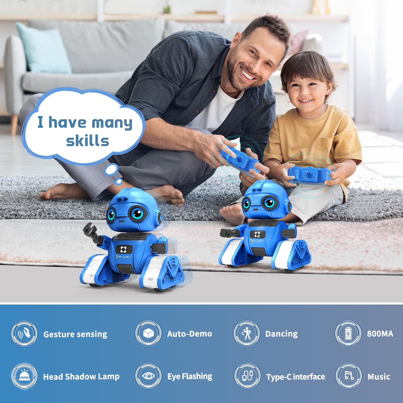 Robot Toys for Boys and Girls, Rechargeable Remote Control Robot with Auto-Demonstration, Light Projection, Dance Moves, Music, and Gesture Sensing –Toy Robot Gifts for 3,4,5,6 Year old Boys (Blue)